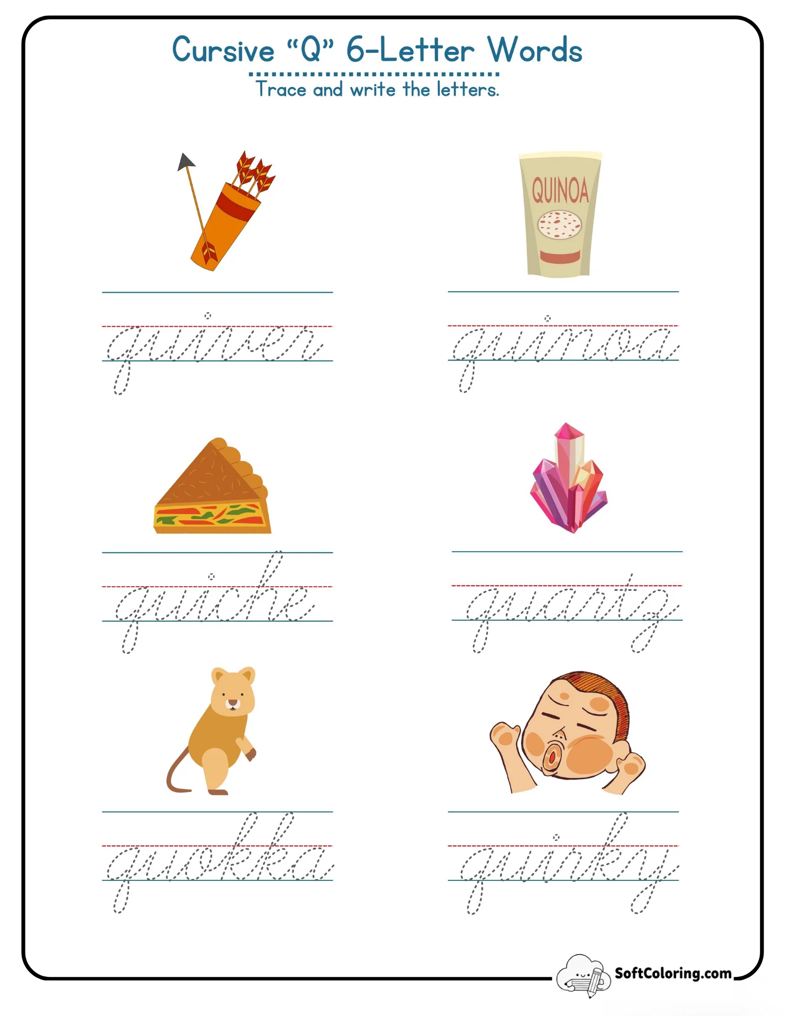 Cursive Q 6 Letter Words