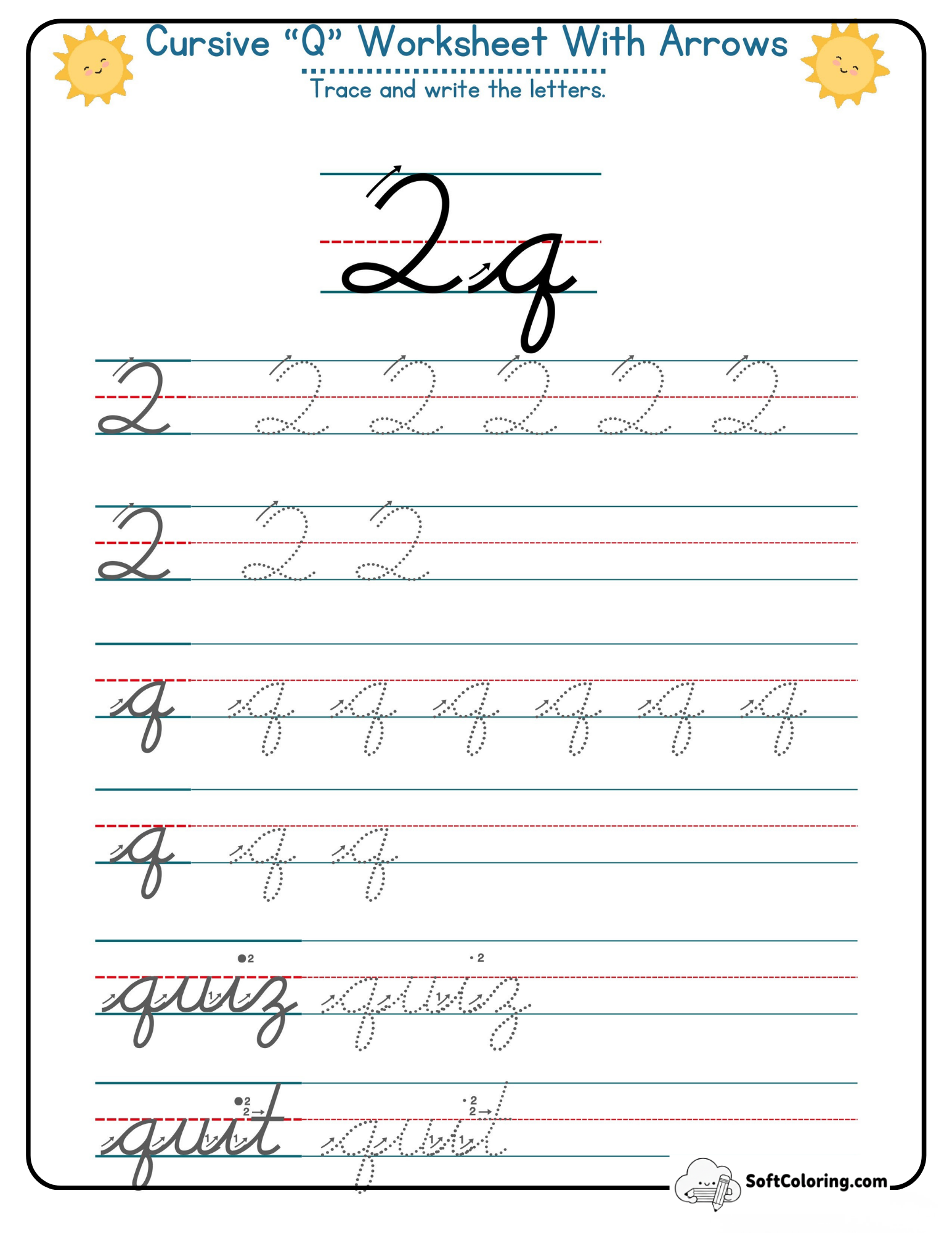 Cursive Q Worksheet With Arrows