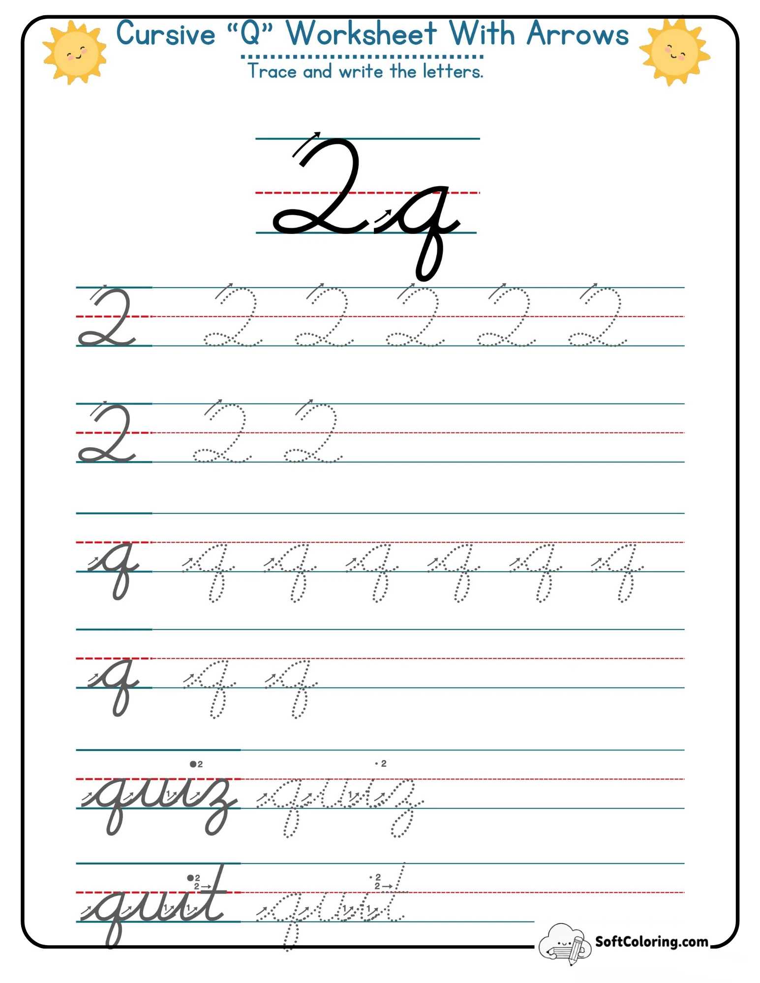 Cursive Q Worksheet With Arrows