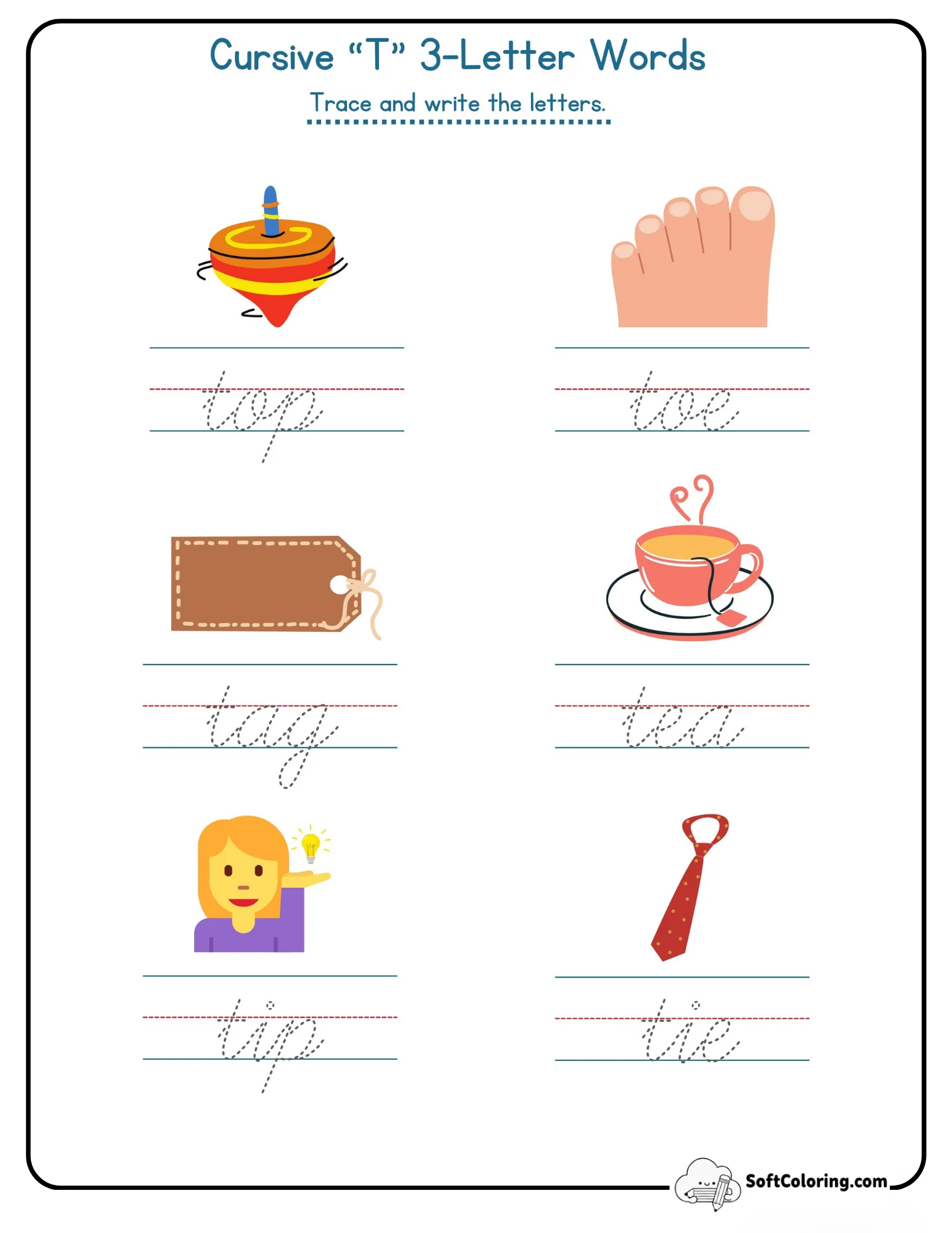 Cursive T 3 Letter Words
