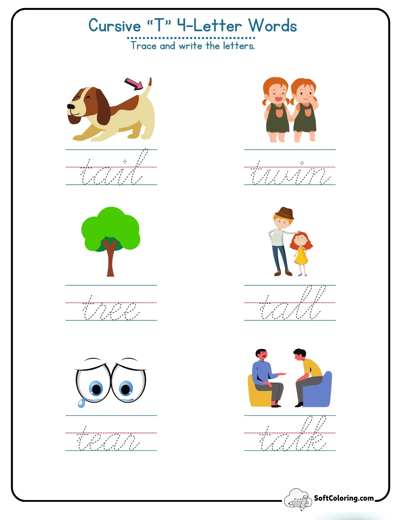 Cursive T 4 Letter Words
