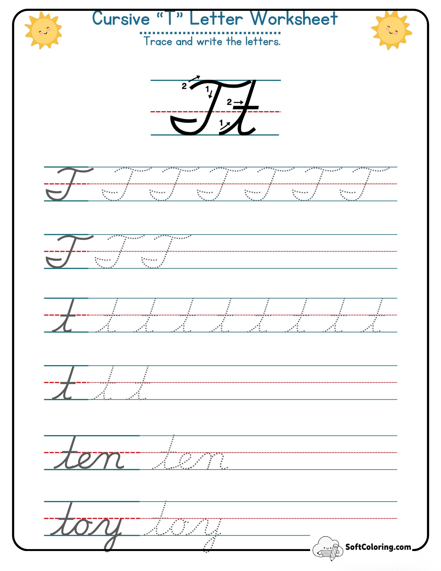 Cursive T Letter Worksheet