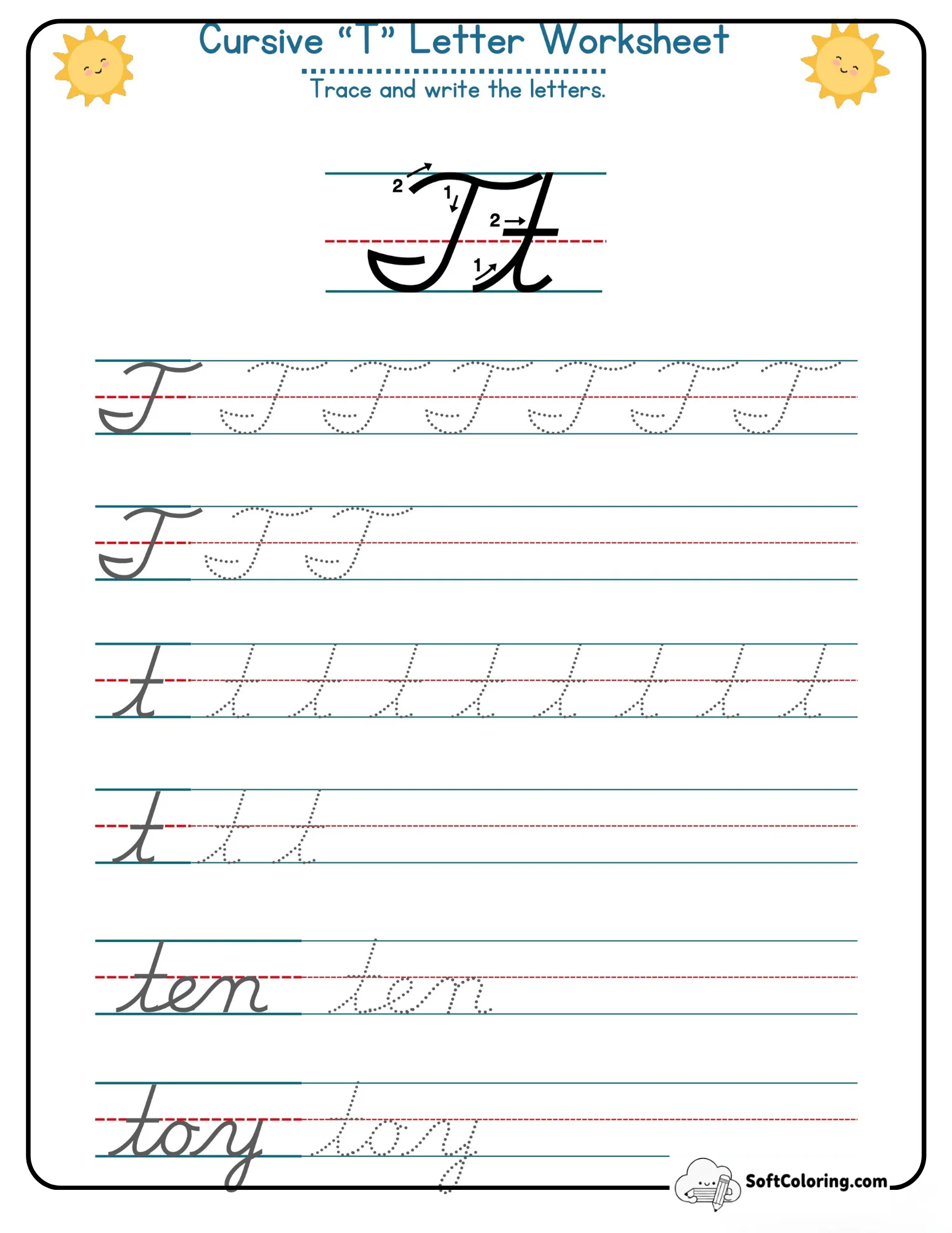 Cursive T Letter Worksheet