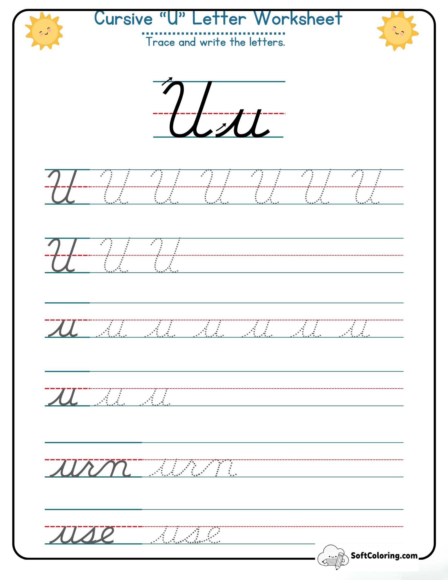 Cursive U Letter Worksheet