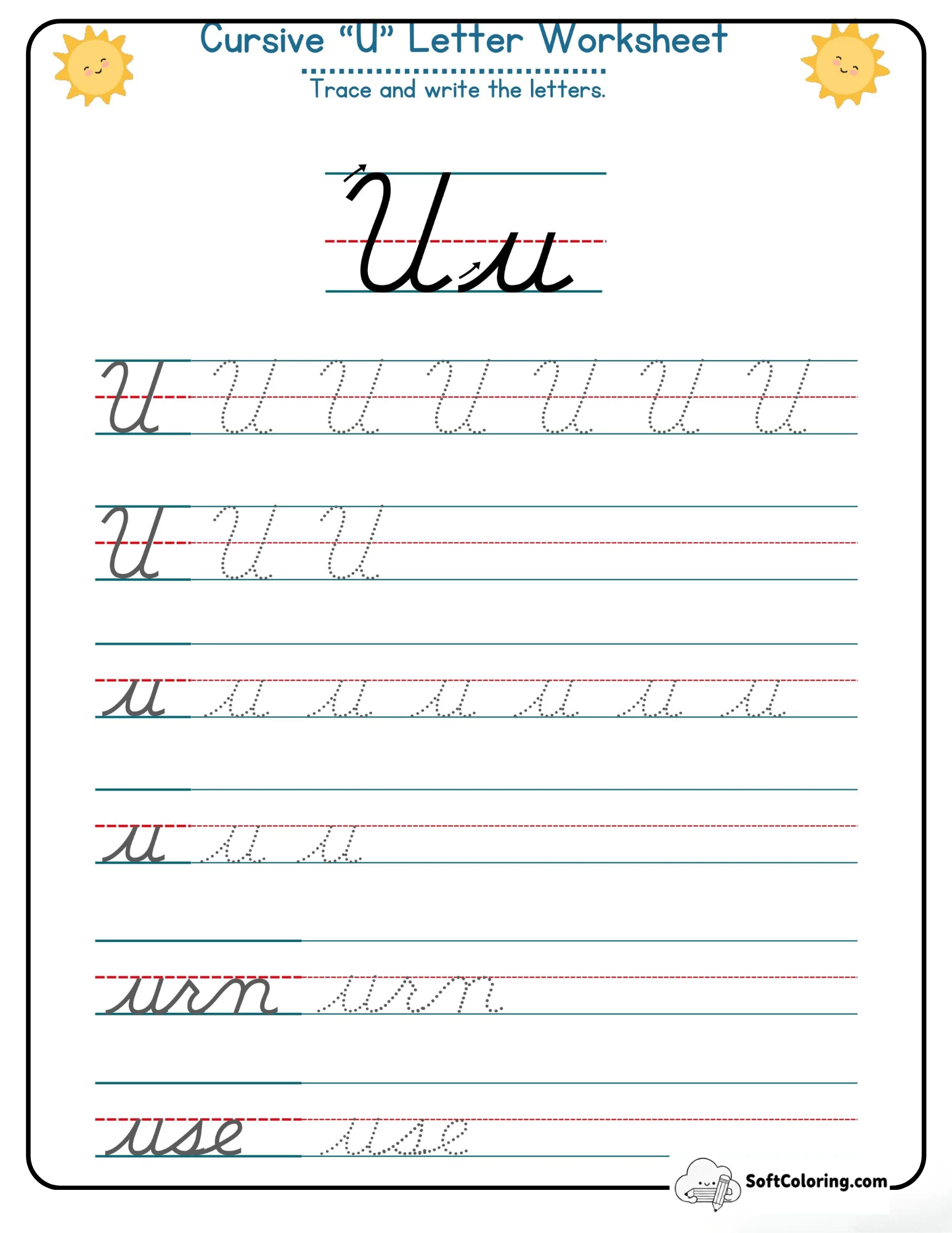 Cursive U Letter Worksheet