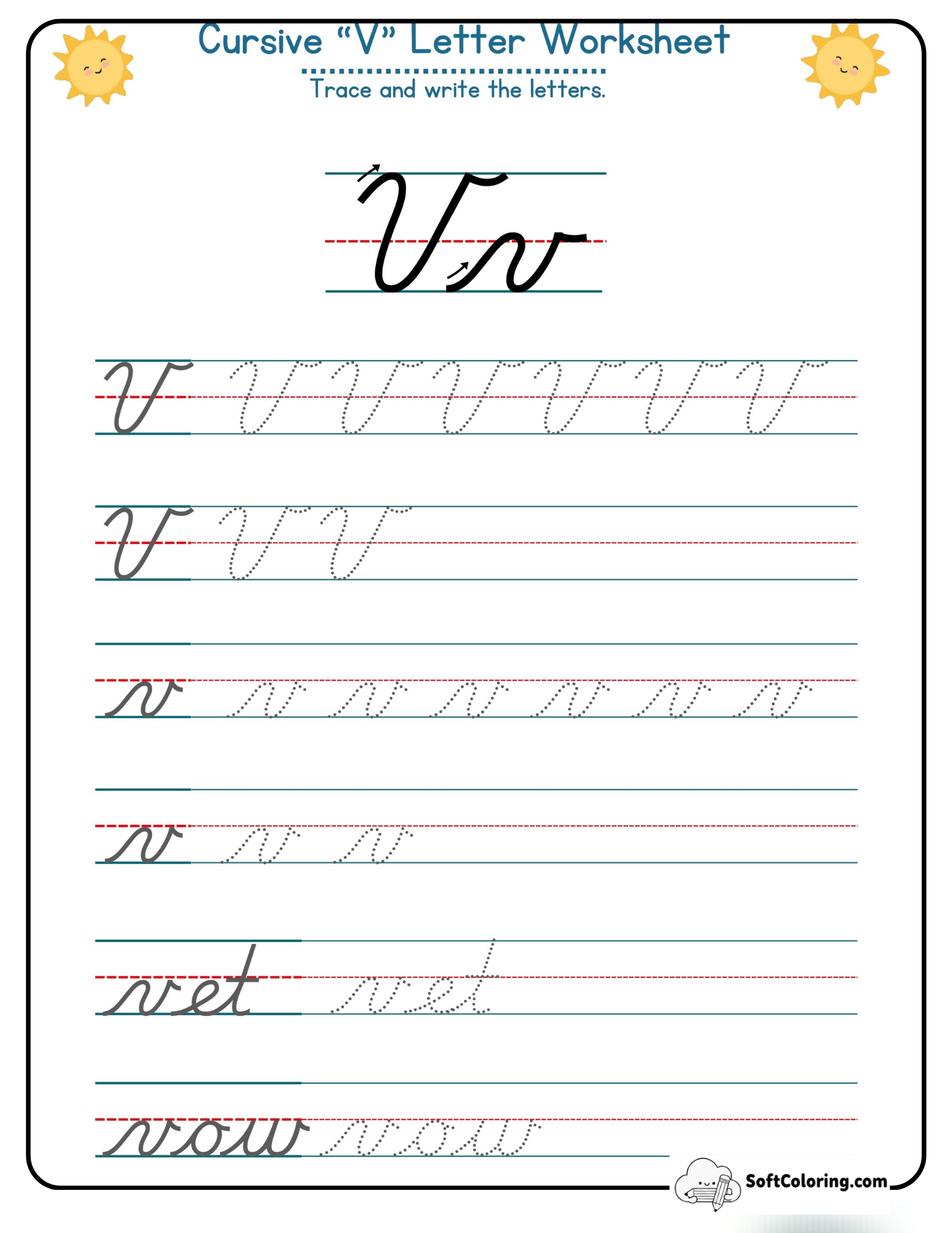 Cursive V Letter Worksheet