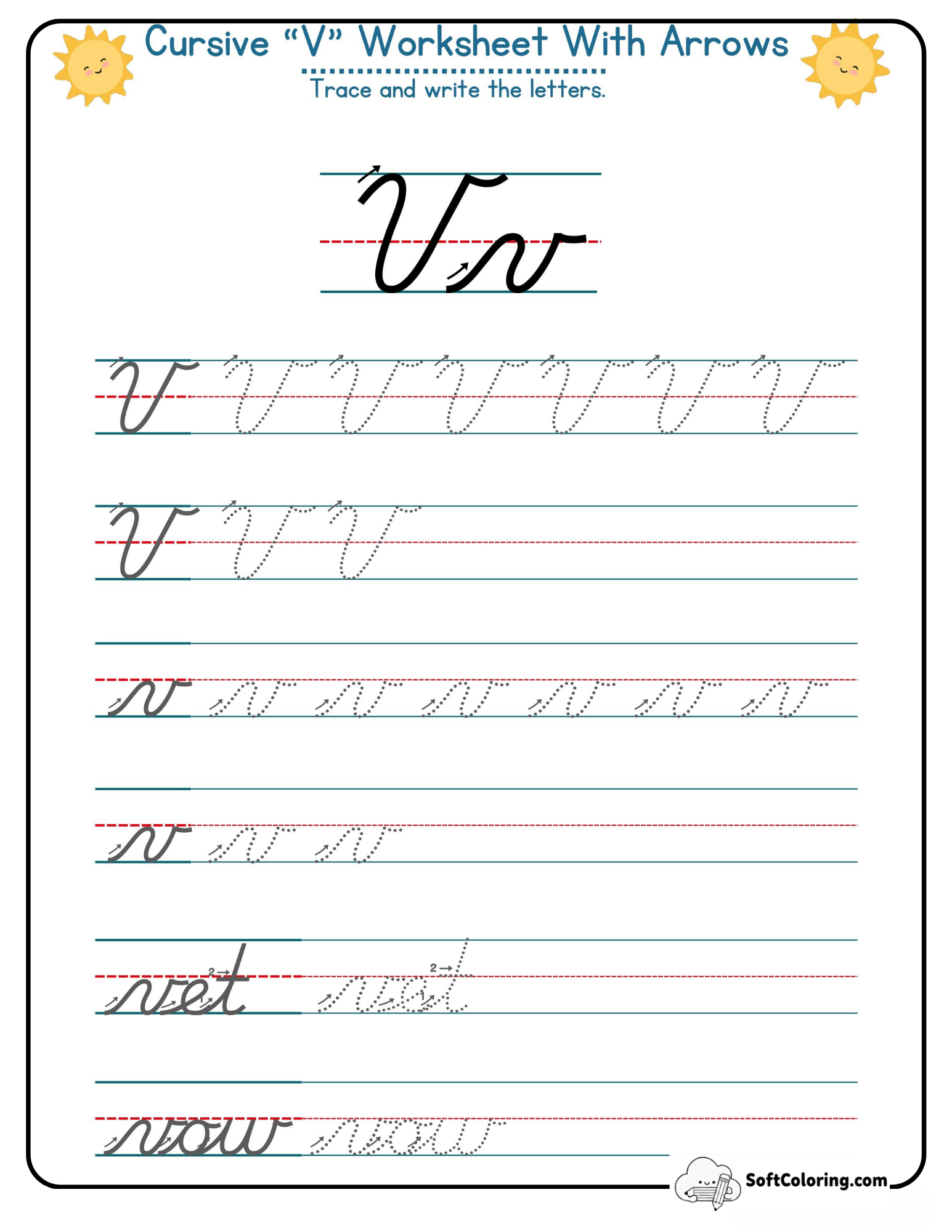 Cursive V Worksheet With Arrows