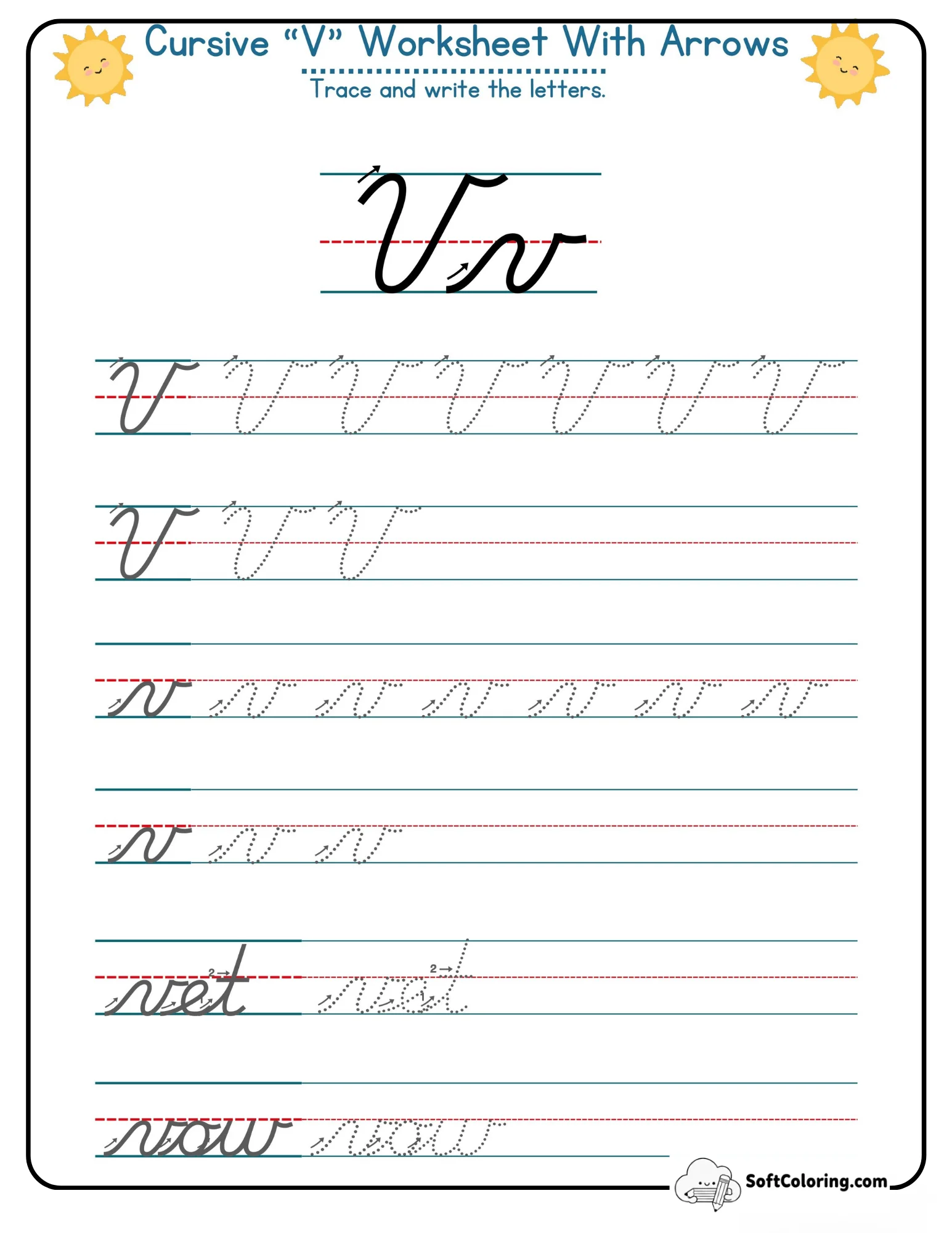 Cursive V Worksheet With Arrows