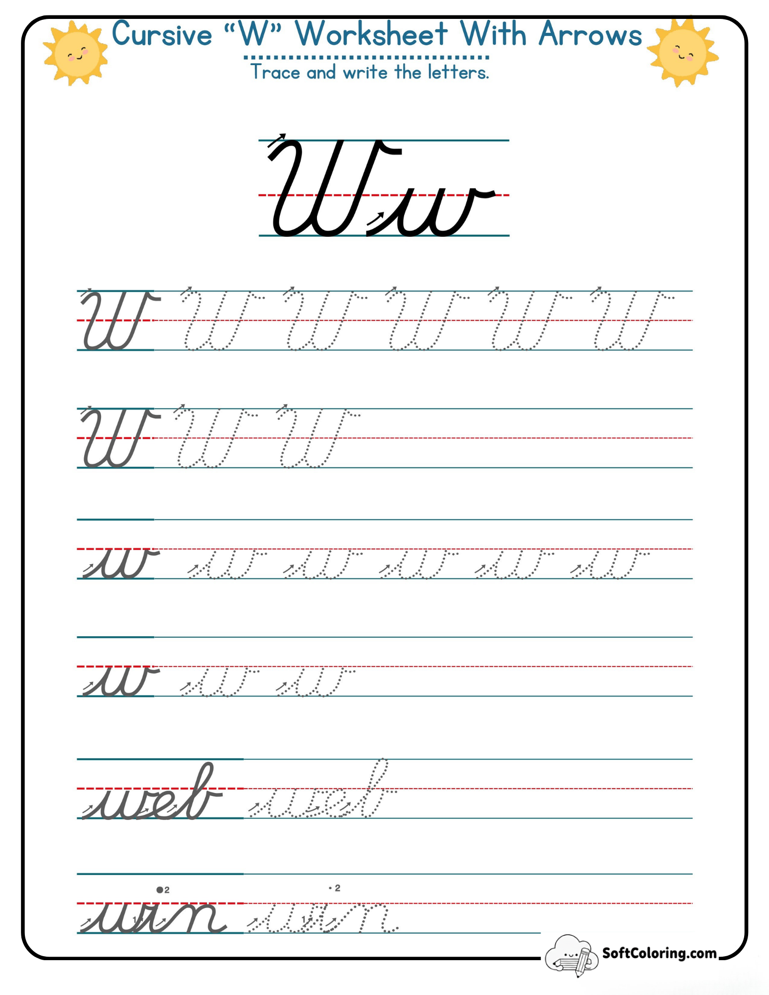 Cursive W Worksheet With Arrows