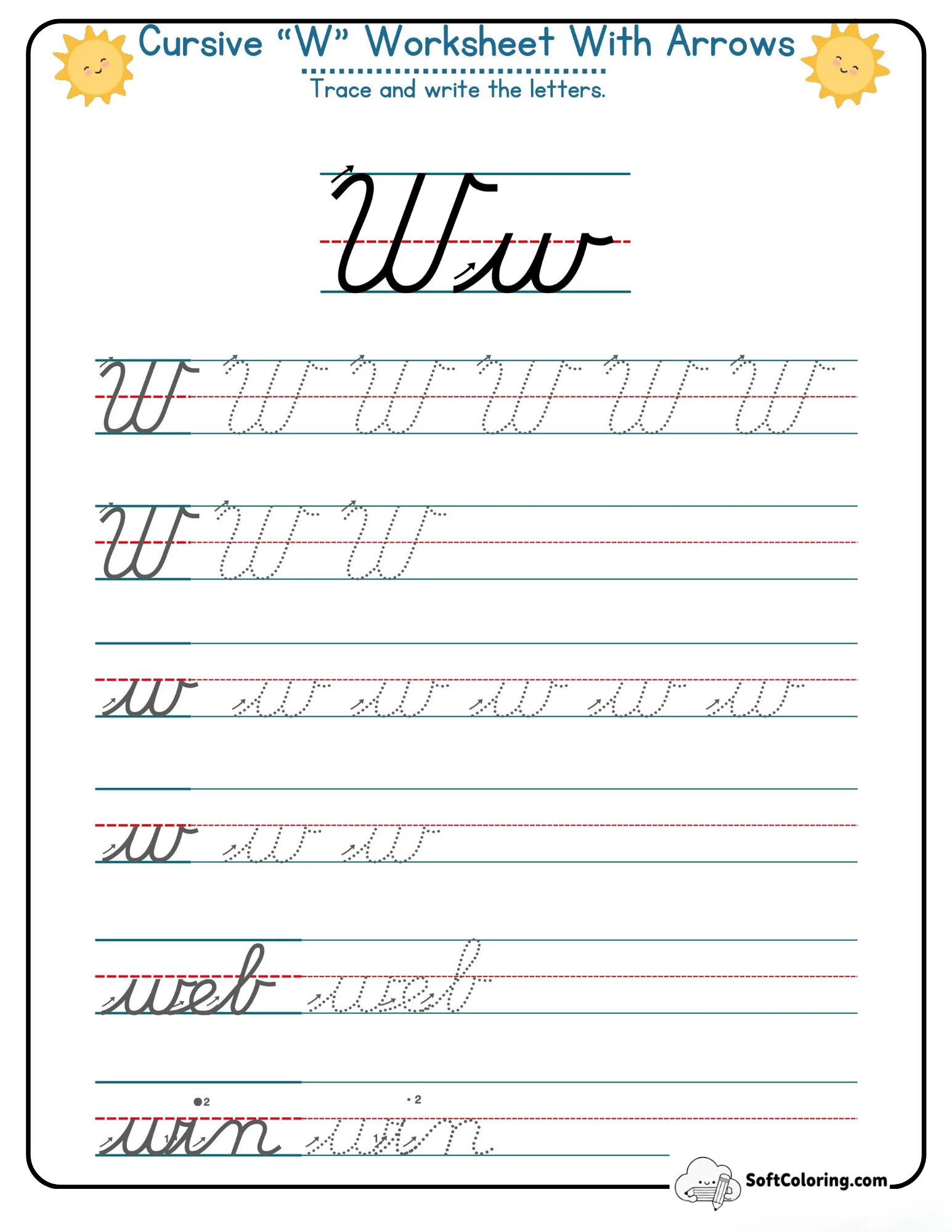 Cursive W Worksheet With Arrows