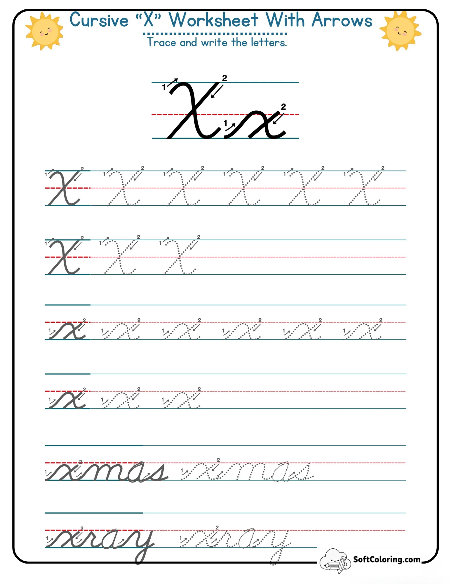 Cursive X Worksheet With Arrows