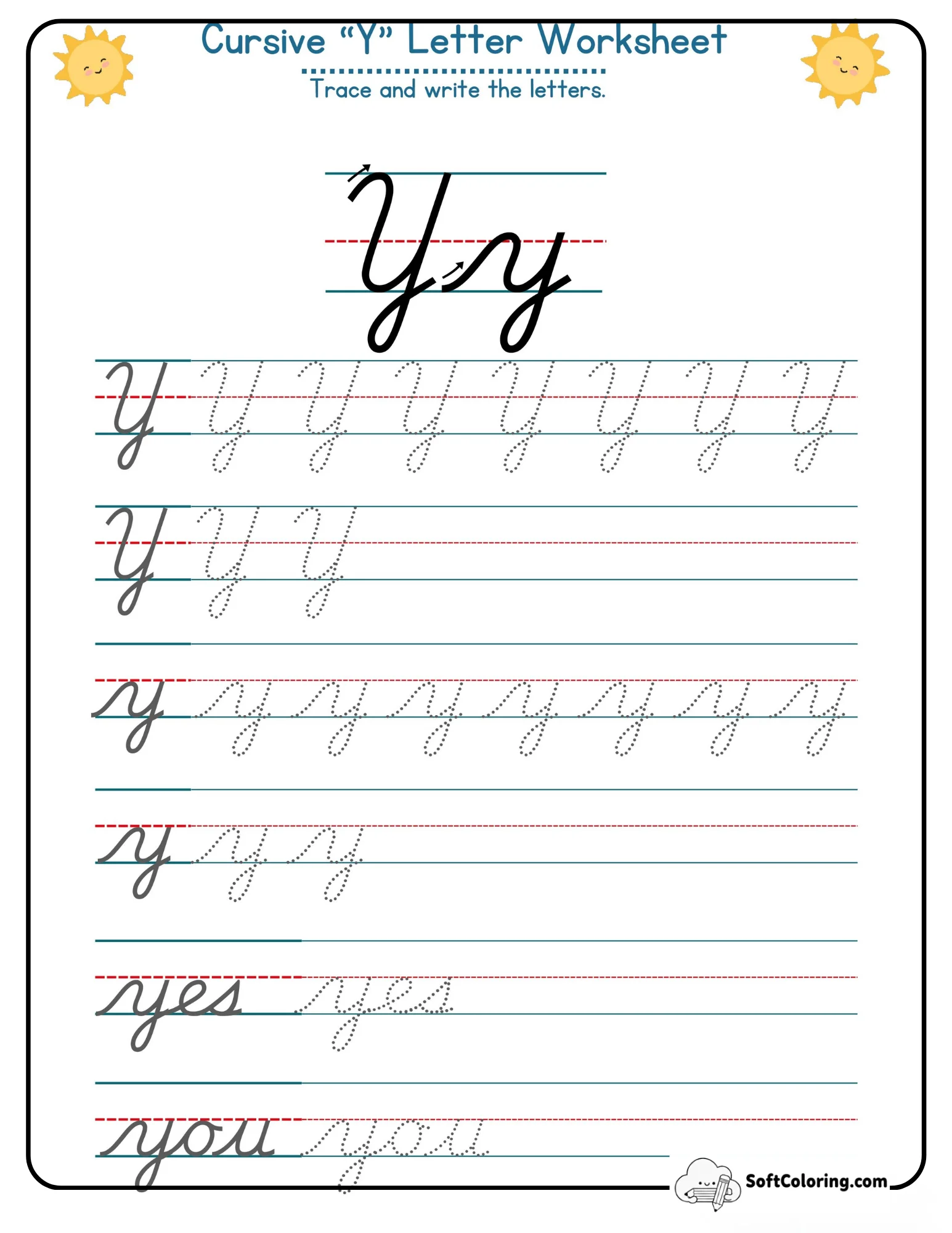 Cursive Y Letter Worksheet