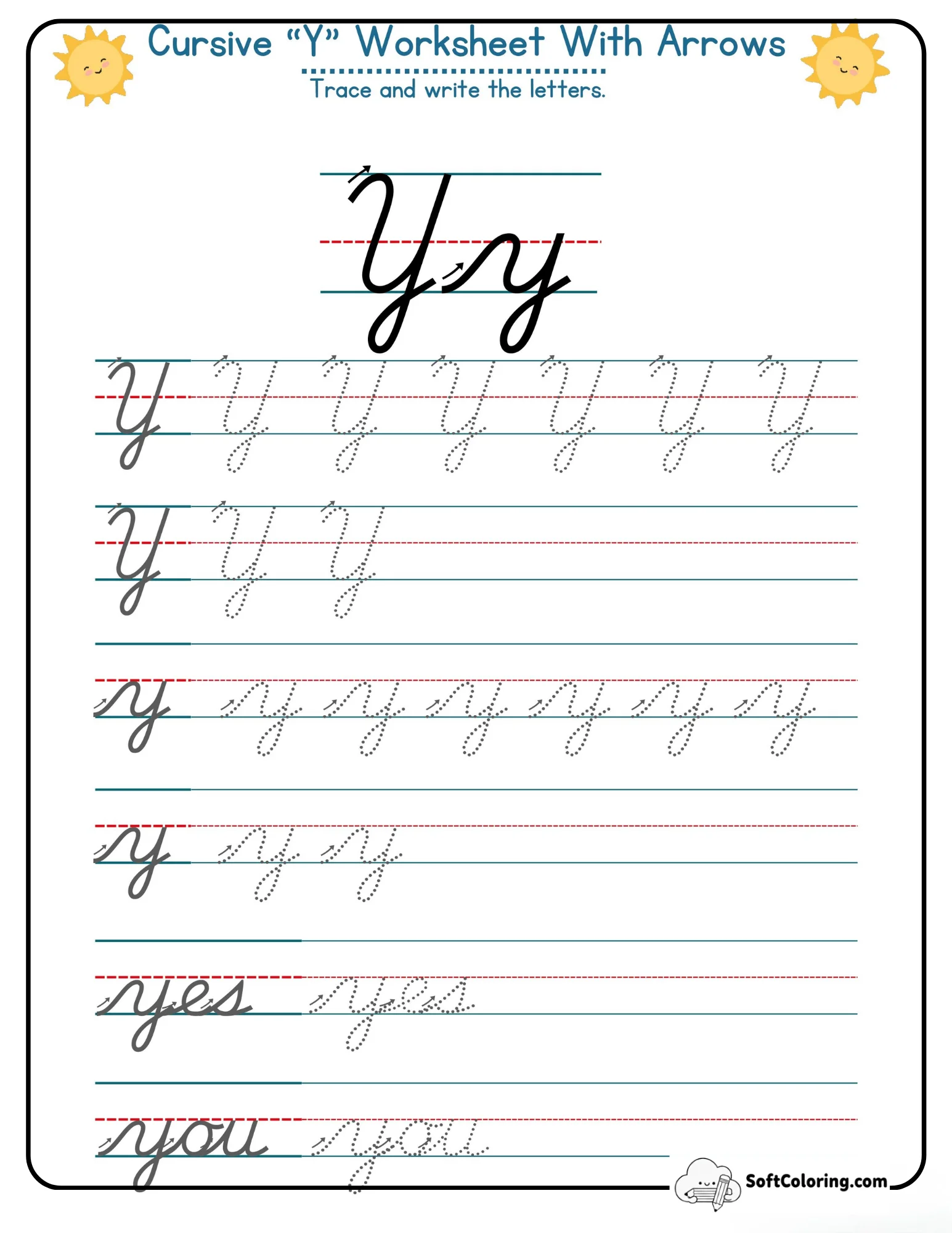 Cursive Y Worksheet With Arrows