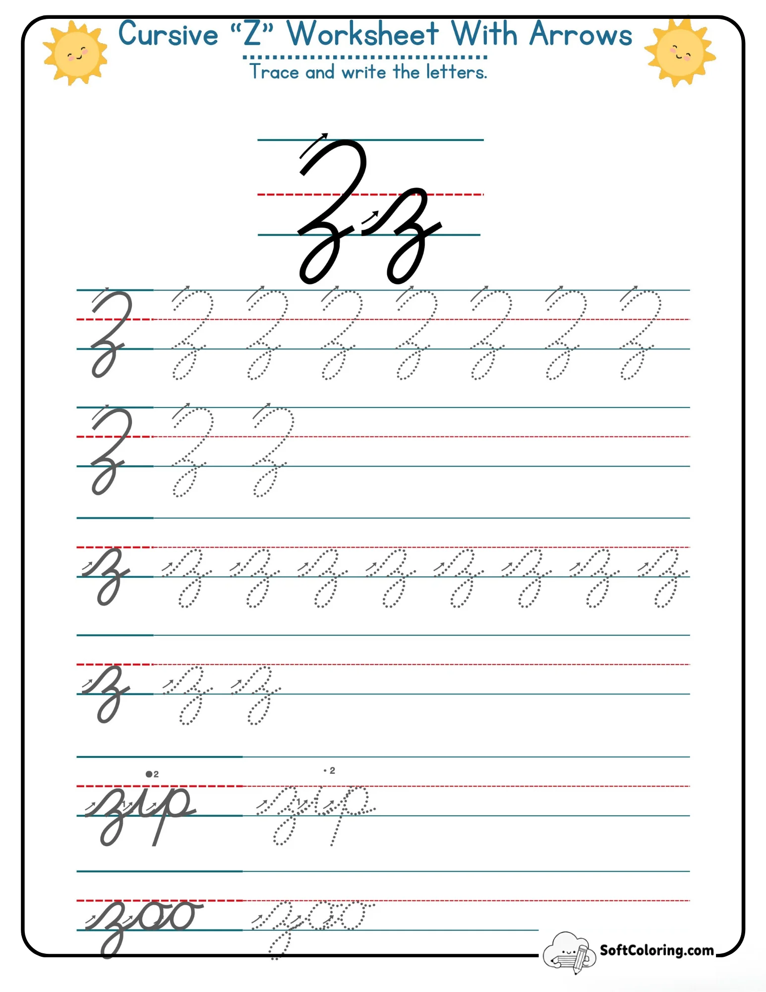 Cursive Z Worksheet With Arrows