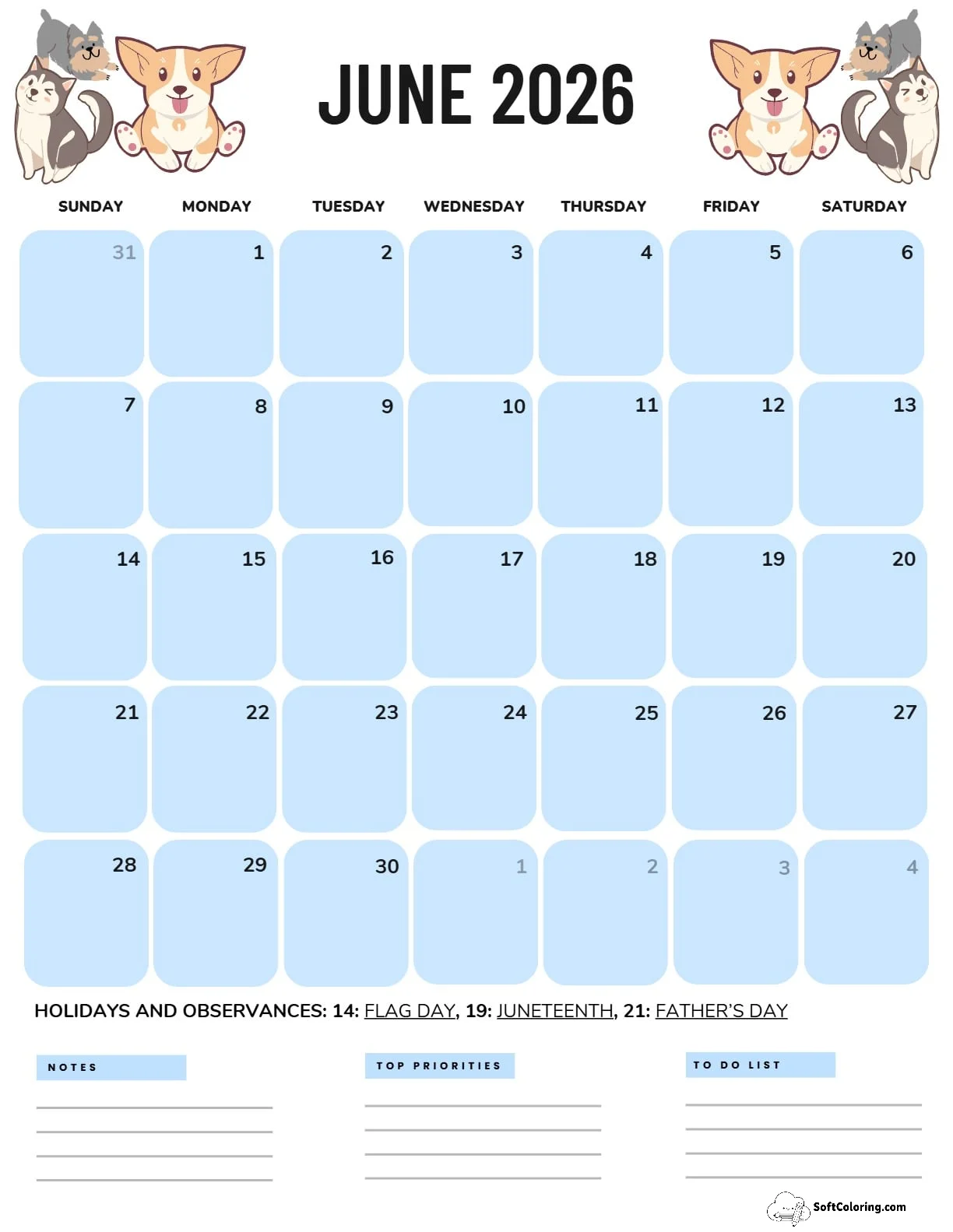 Printable June 2026 Calendar