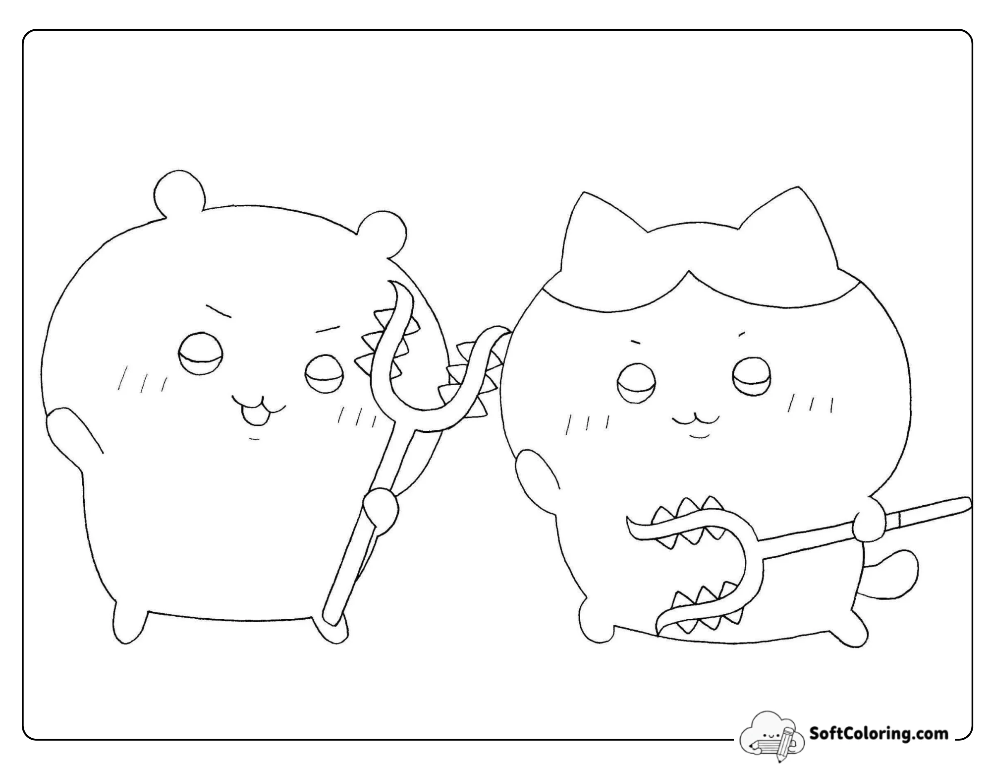 Chiikawa And Hachiware Holding Weapons