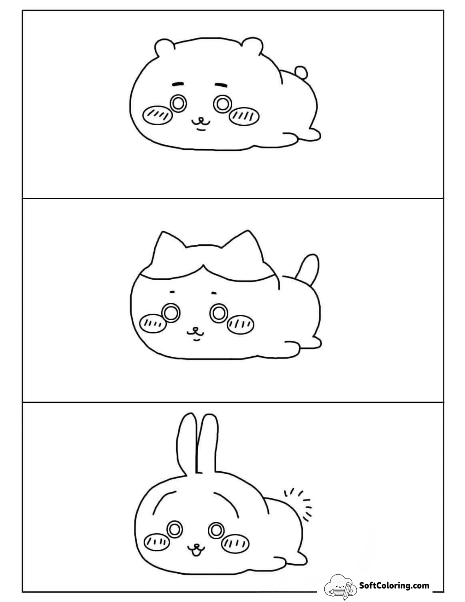 Chiikawa, Hachiware, Usagi Easy Coloring Pages