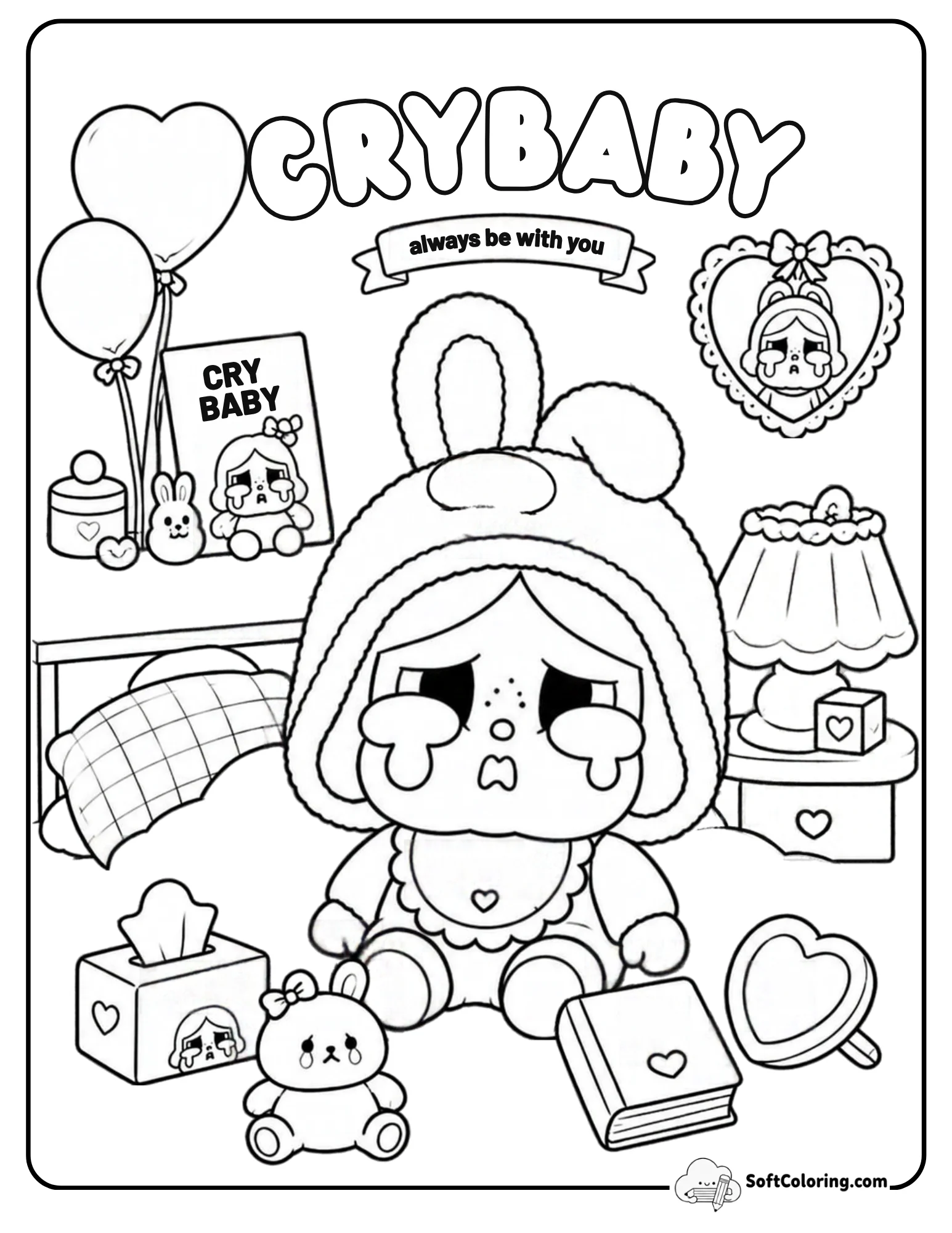 Cry Baby Popmart Bunny Hoodie With Toys Coloring Page
