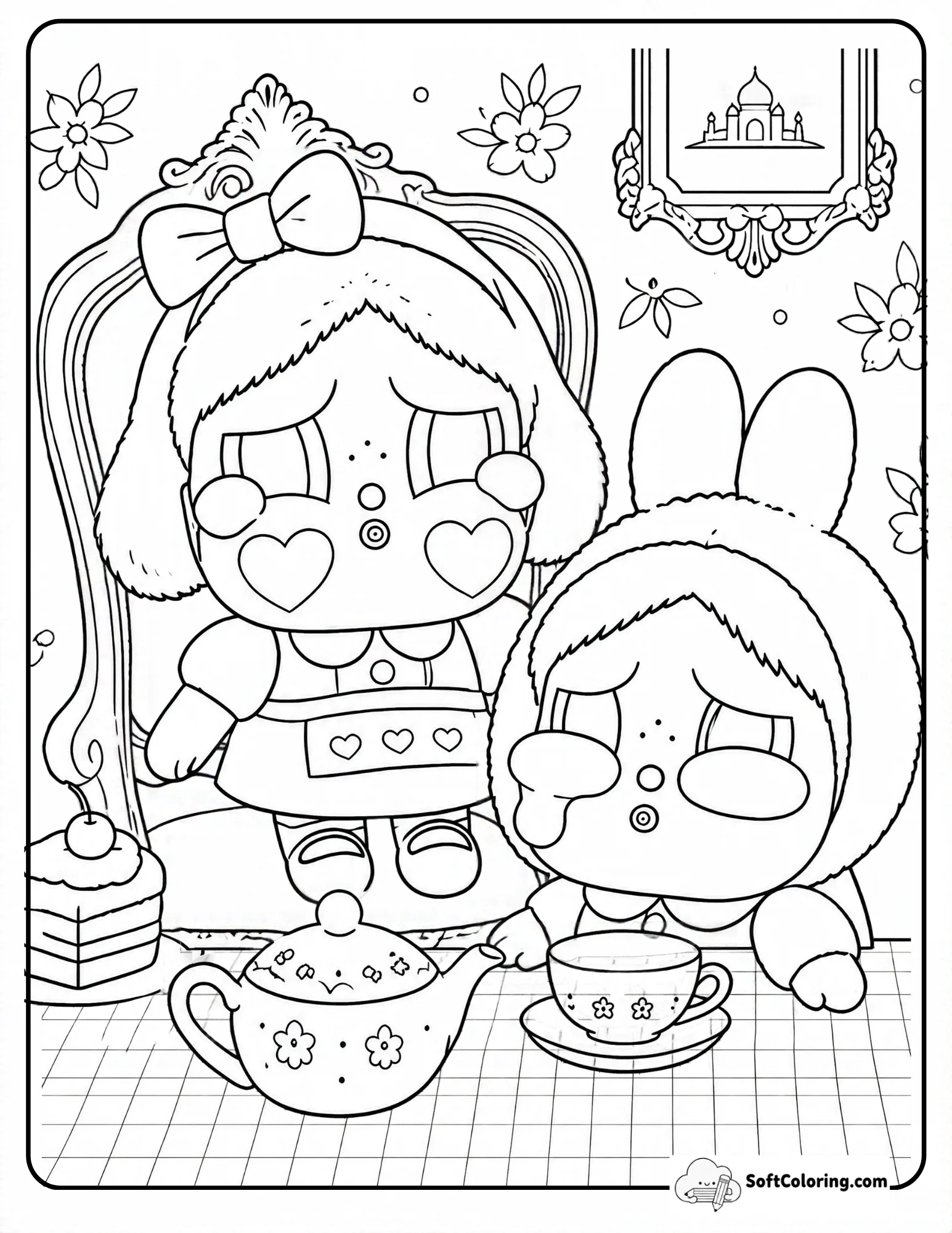 Cry Baby Popmart Characters Having Tea Party Coloring Page