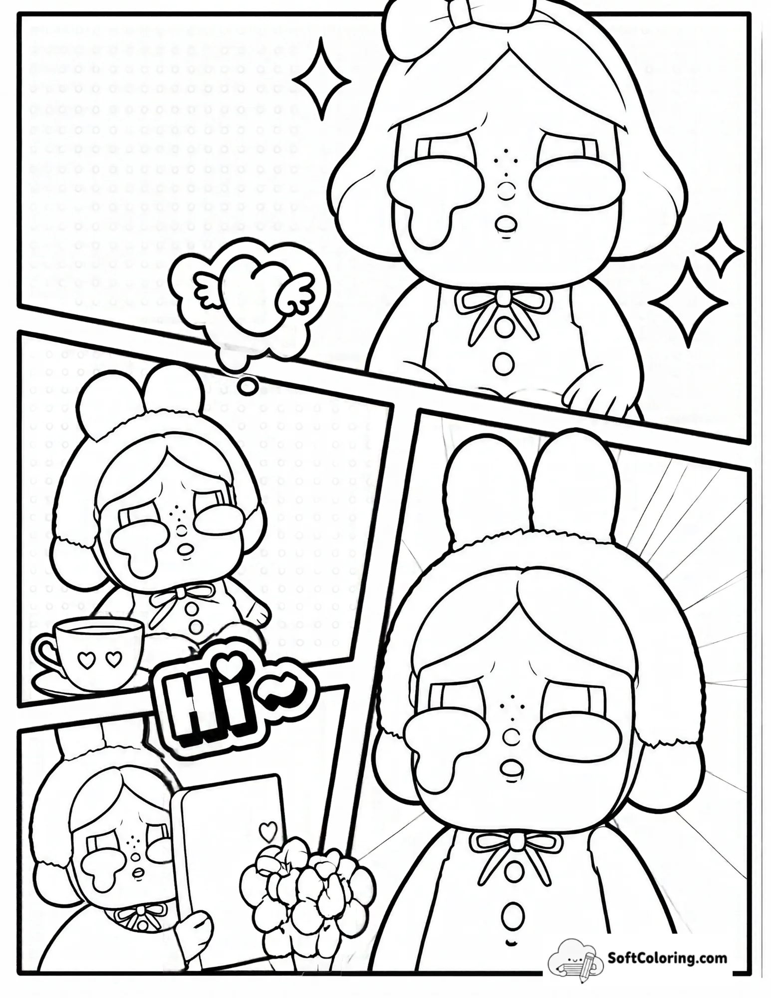 Cry Baby Popmart Comic Strip Panels Coloring Page