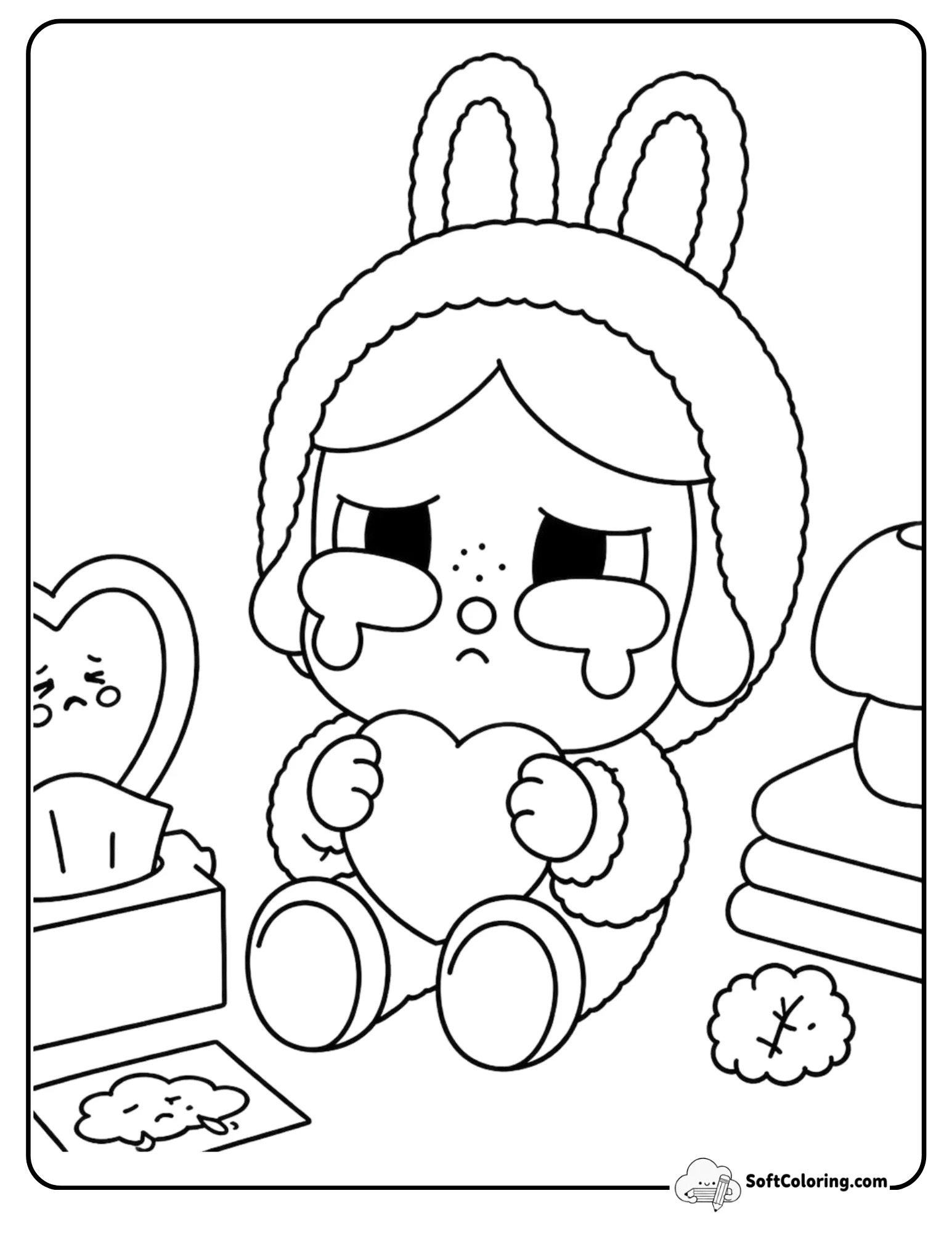 Cry Baby Popmart In Bunny Hoodie Holding Heart Toy