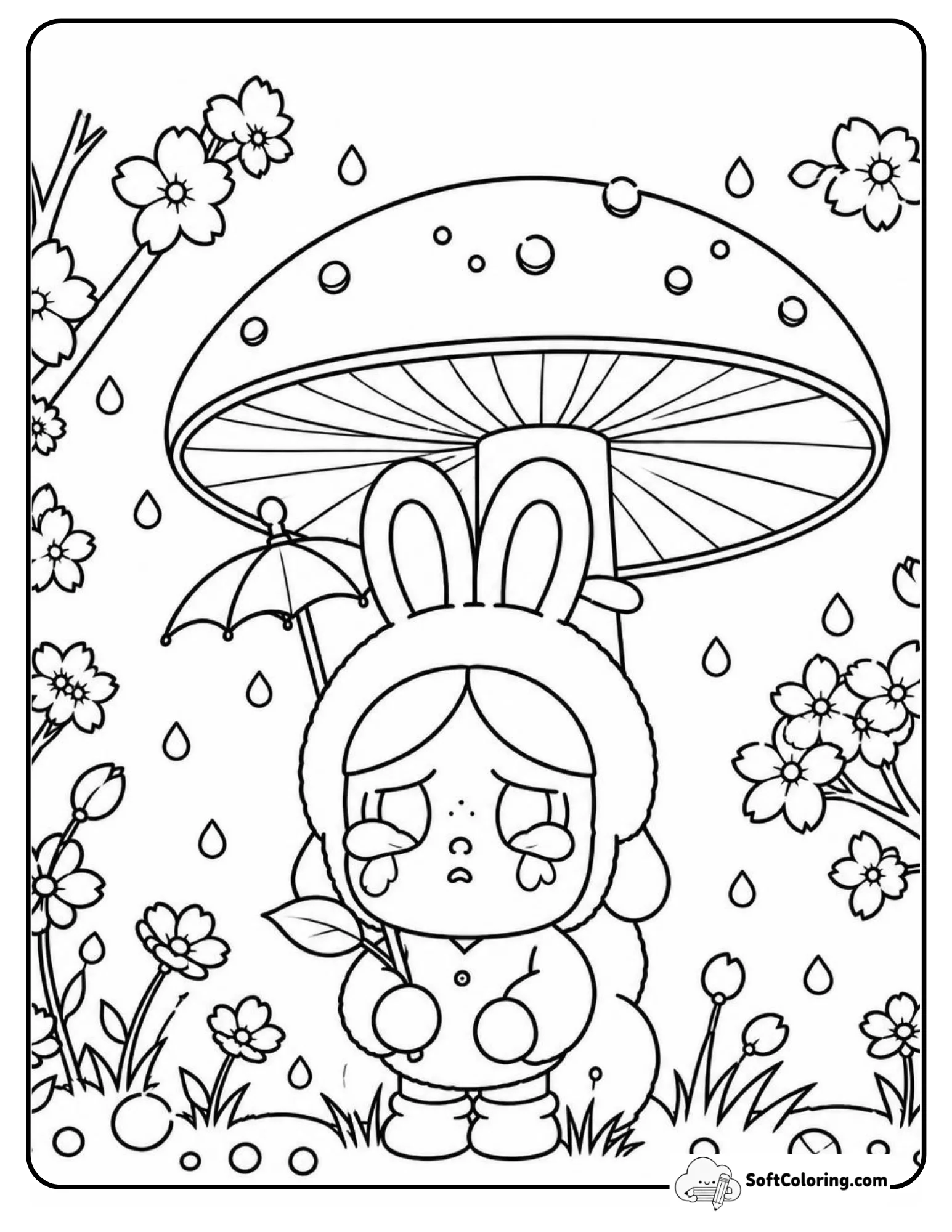 Cry Baby Popmart In Bunny Hoodie Under Giant Mushroom