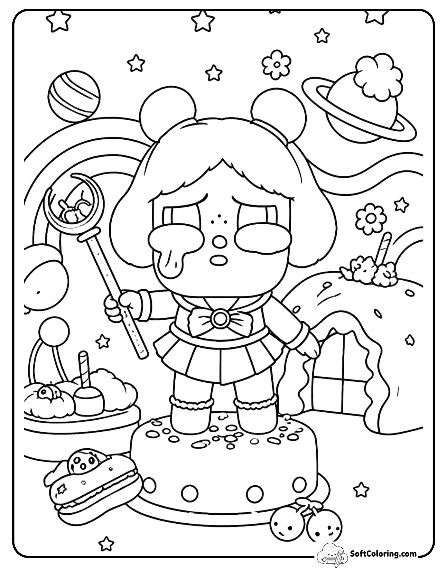 Cry Baby Popmart Magical Space Birthday Cake Coloring Page