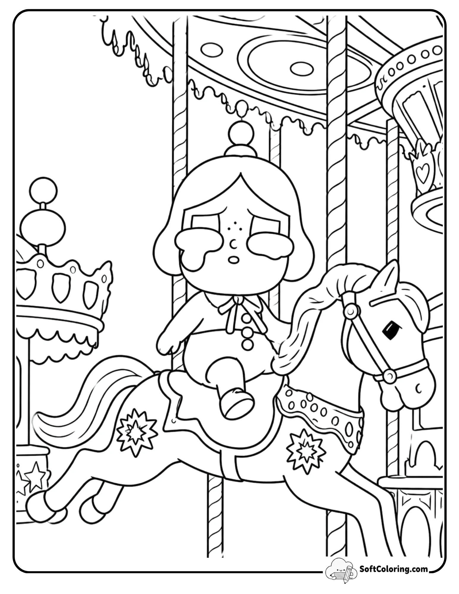 Cry Baby Popmart Riding Carousel Horse Coloring Page
