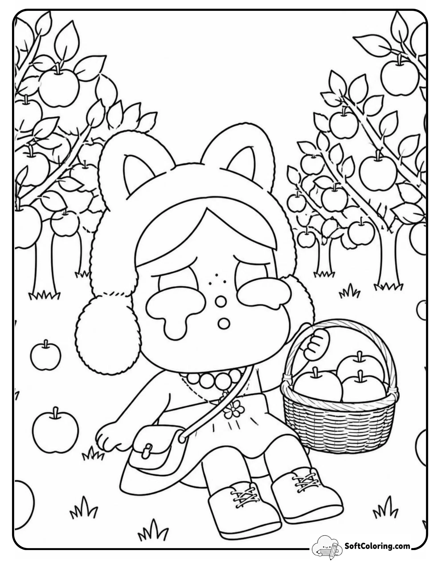 Cry Baby Popmart Sitting In Apple Orchard With Basket