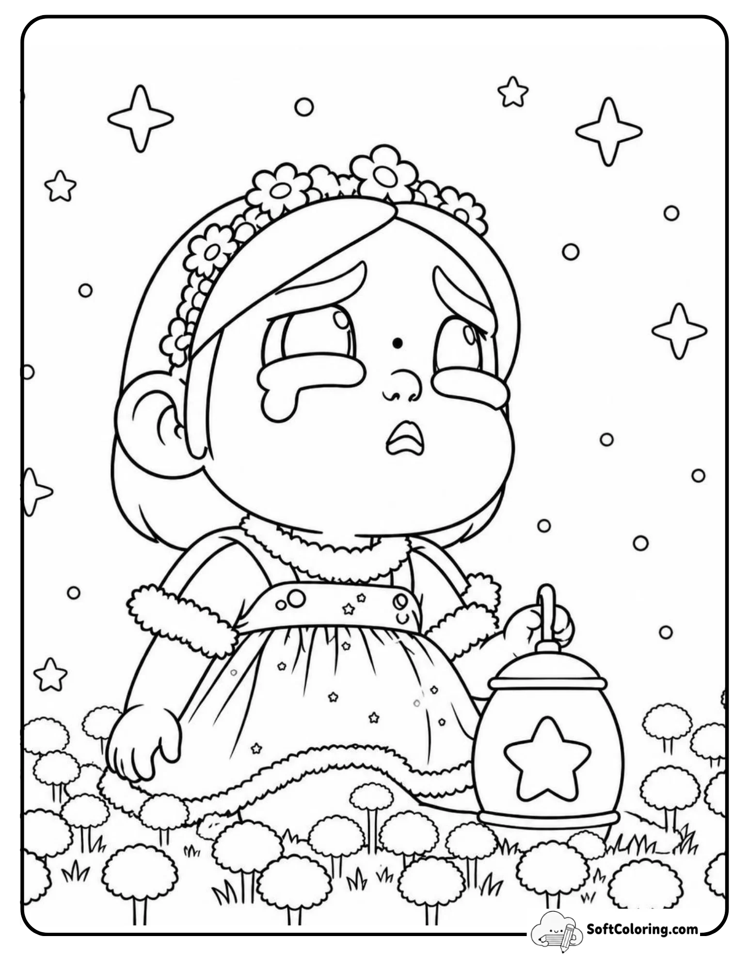 Cry Baby Popmart Sitting On Mushroom Field Holding Lantern