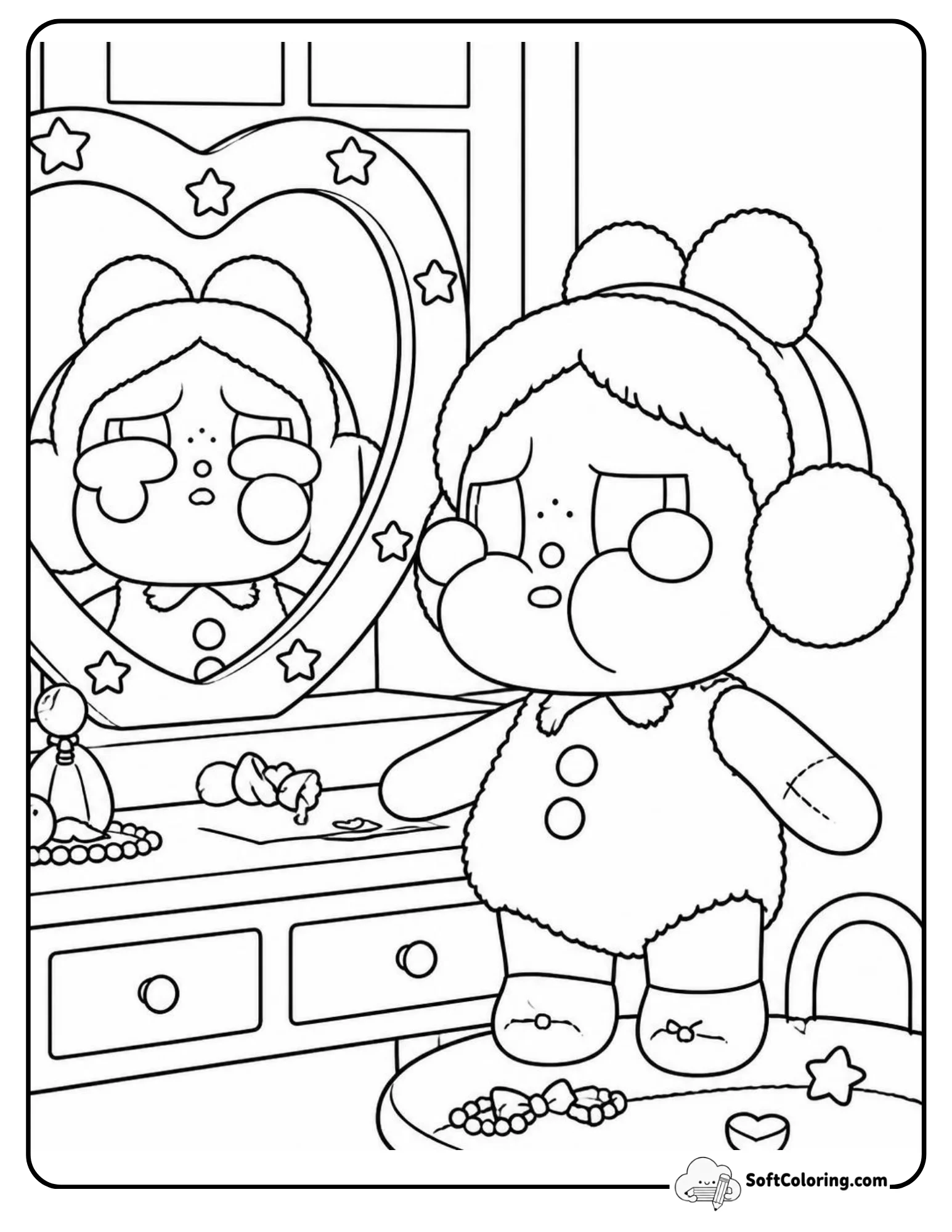 Cry Baby Popmart Standing In Front Of Heart Mirror