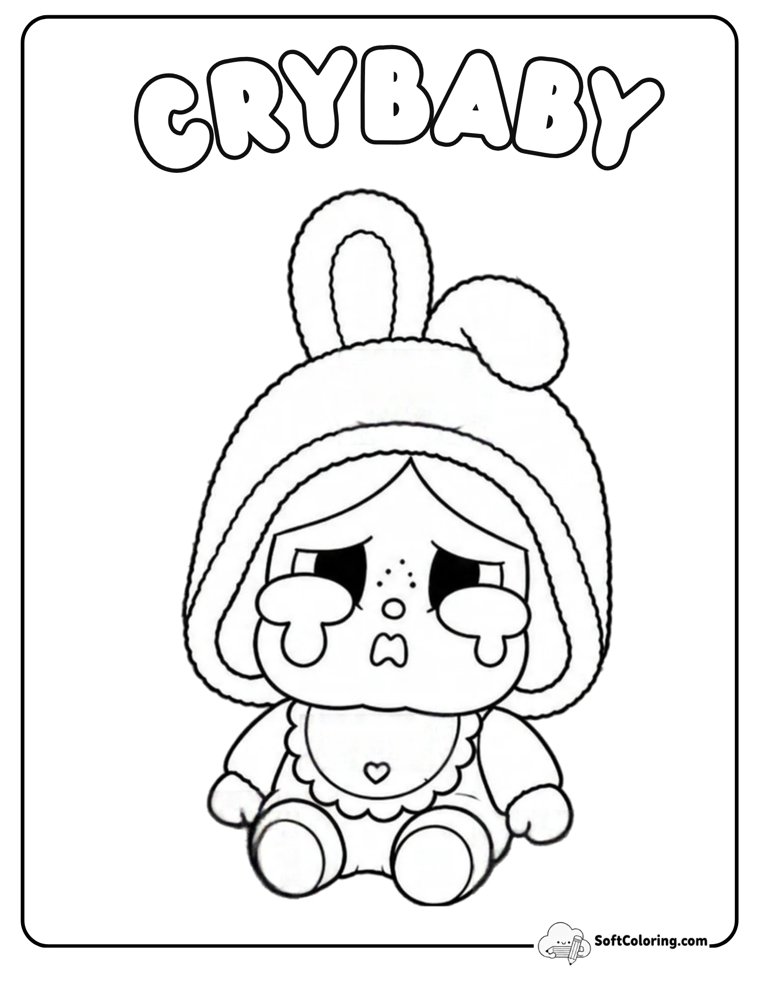 Cute Cry Baby Popmart In Bunny Coloring Page