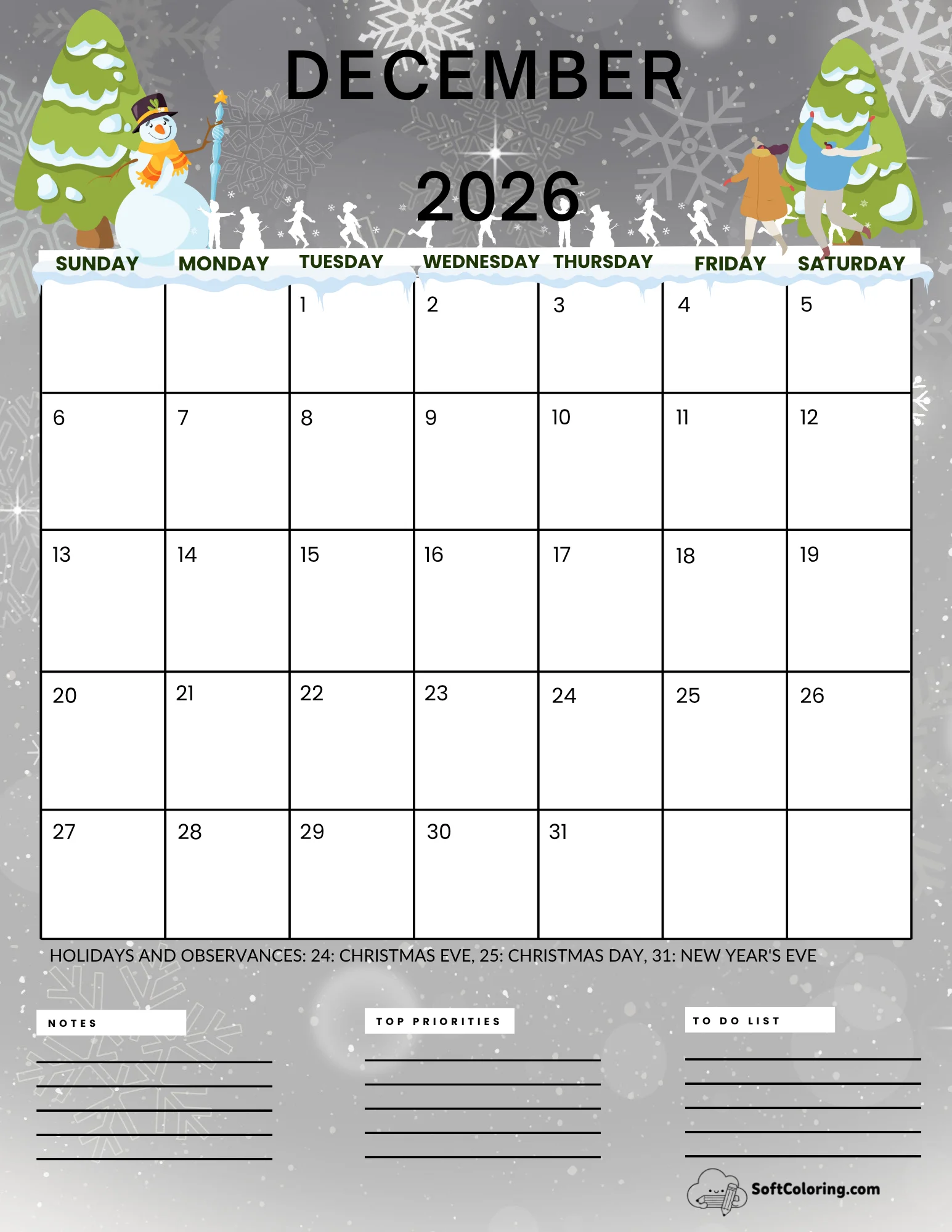 December 2026 Calendar Printable Wonderland Portrait