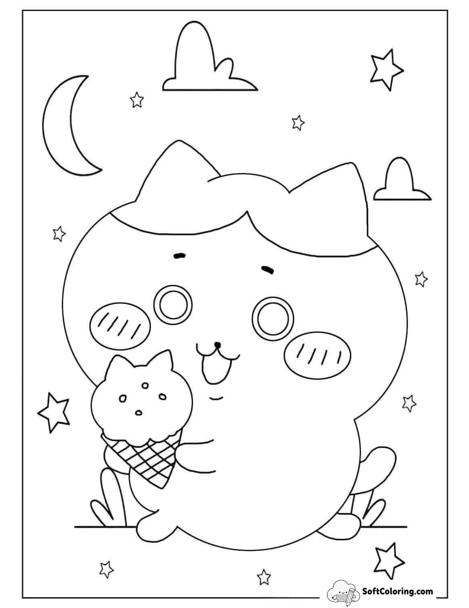 Free Hachiware Eat Ice Cream Coloring Page