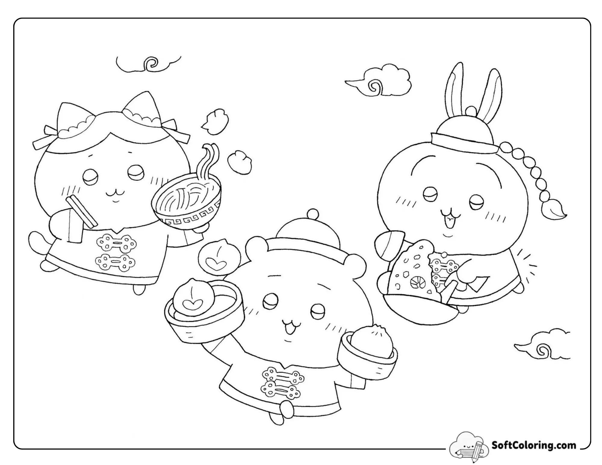 Hachiware Chiikawa And Usagi Eating Chinese Food