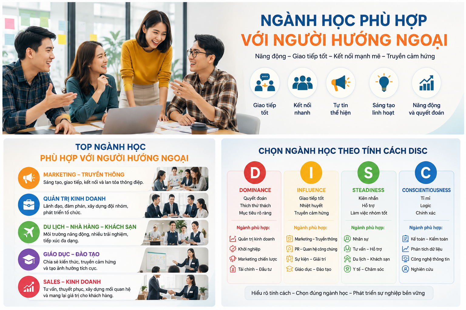 Ngành học nào phù hợp với người hướng ngoại?