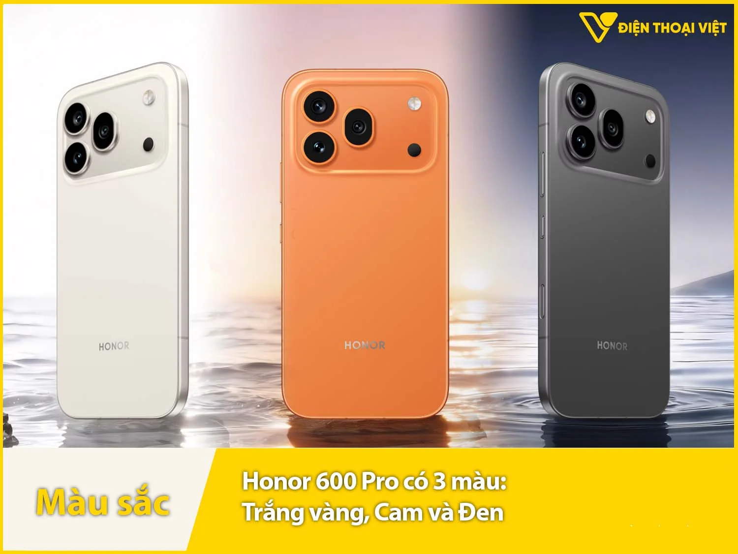Honor 600 Pro có 3 màu Trắng vàng, Cam và Đen