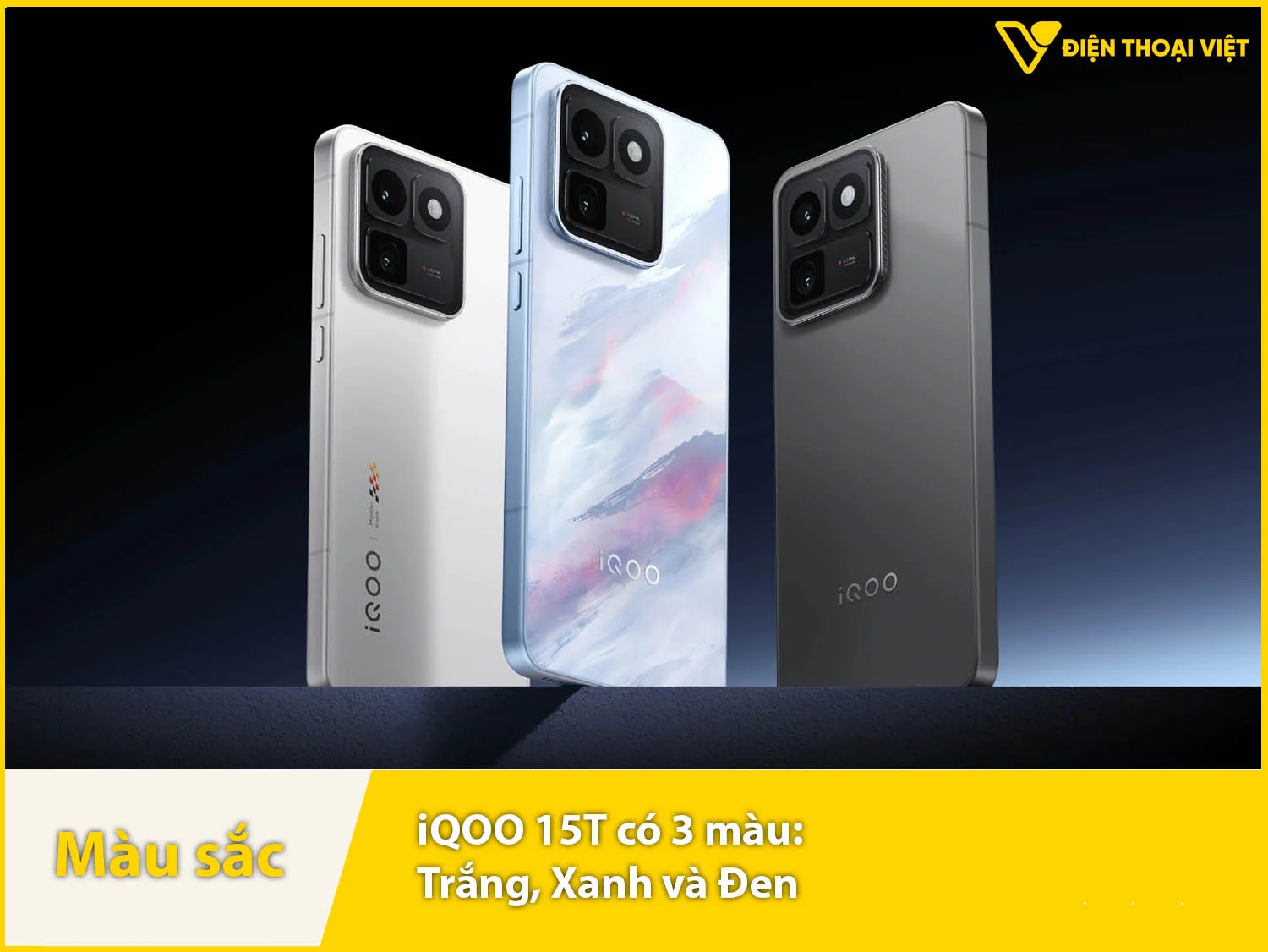 iQOO 15T có các màu Xanh dương, Đen và Trắng