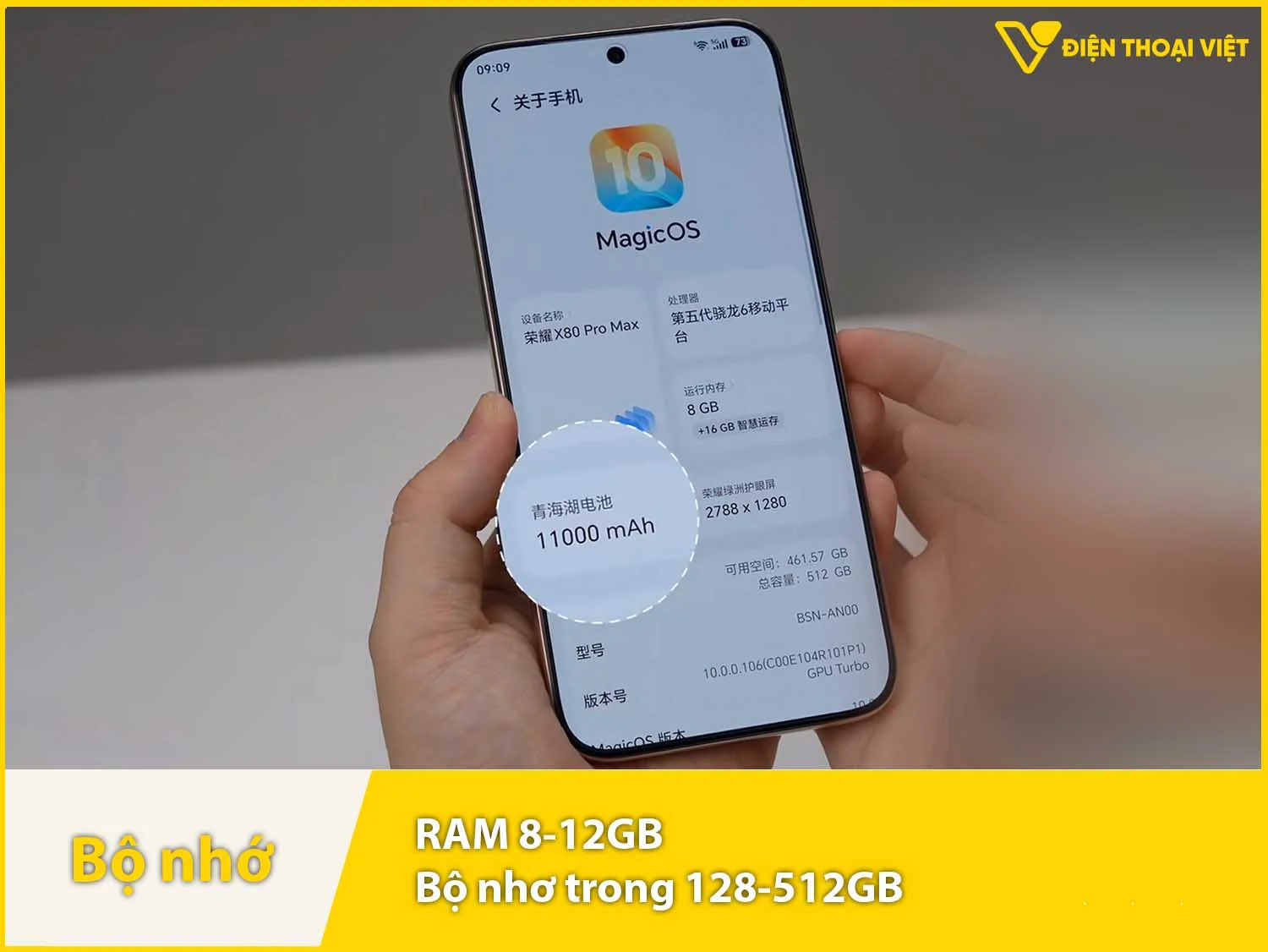 Honor X80 Pro Max có RAM 8-12GB & Bộ nhớ trong 128-512GB