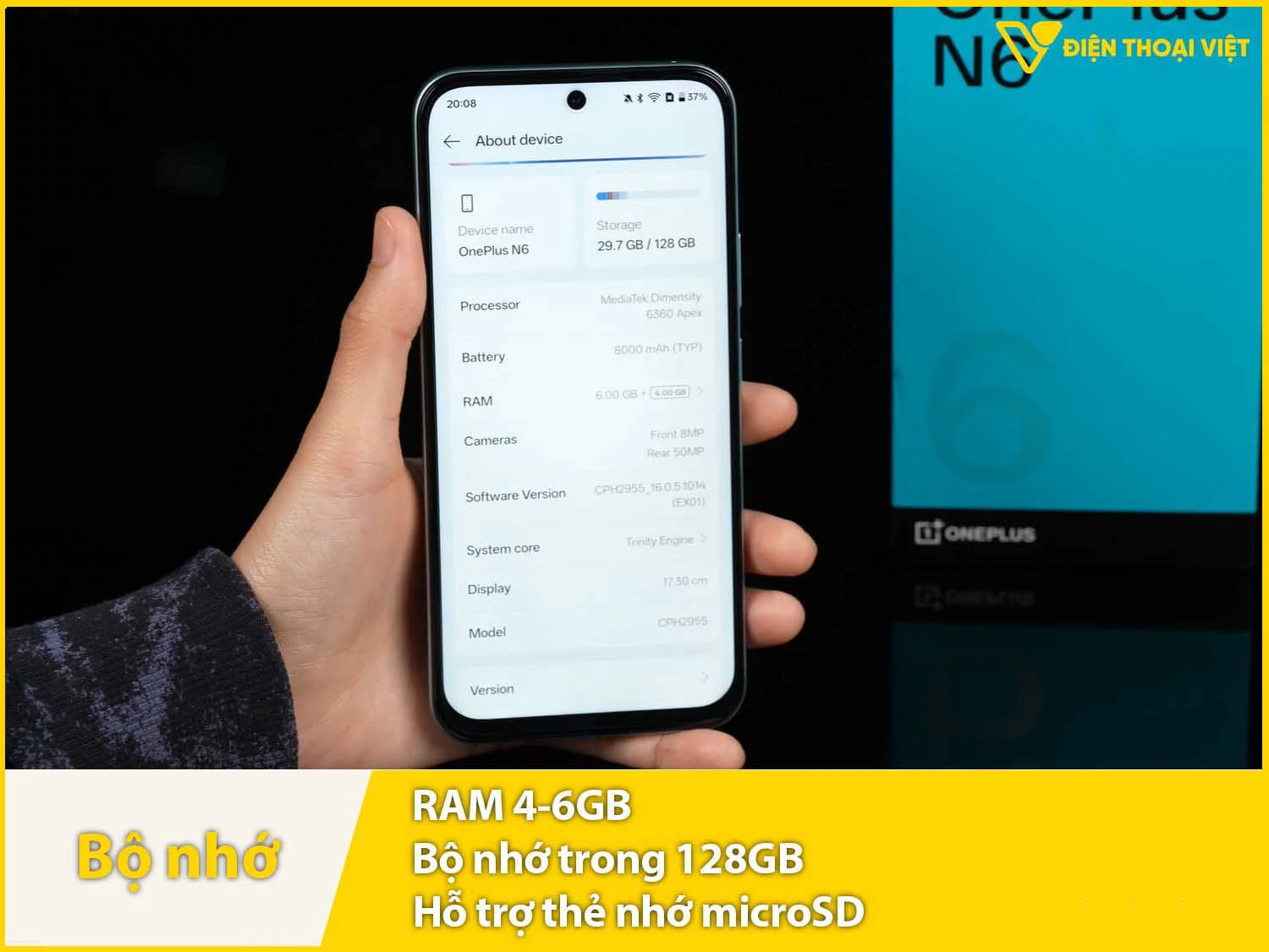 OnePlus N6 có RAM 4-6GB & Bộ nhớ trong 128GB + thẻ nhớ microSD