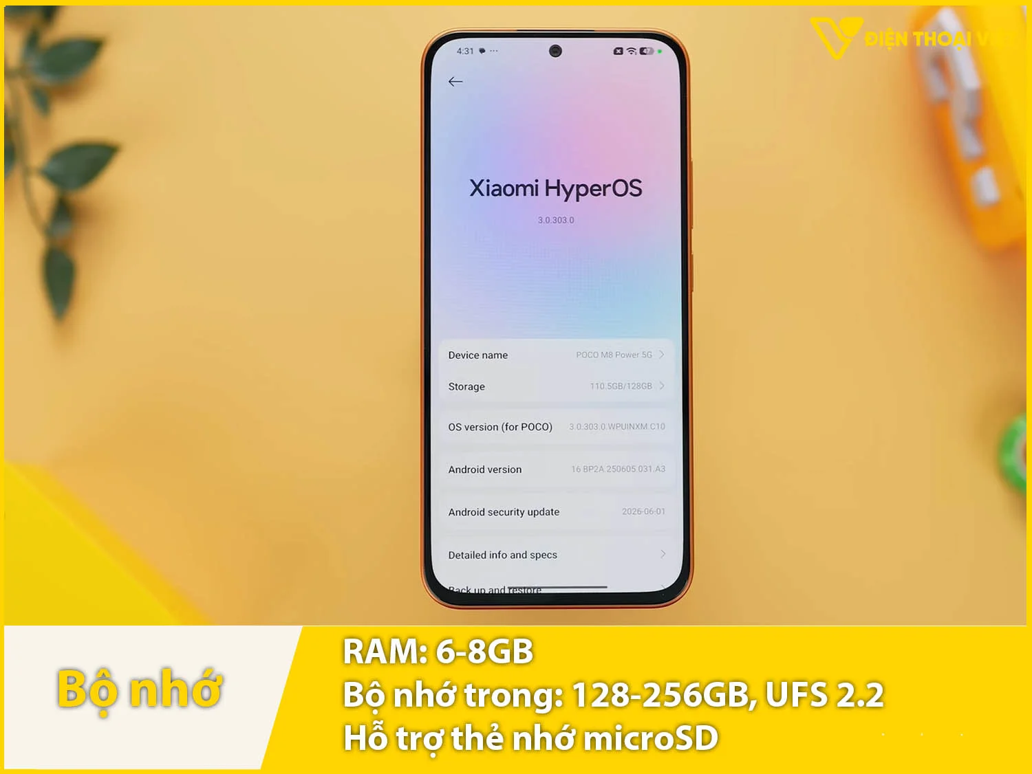 POCO M8 Power có RAM 6-8GB & Bộ nhớ trong 128GB
