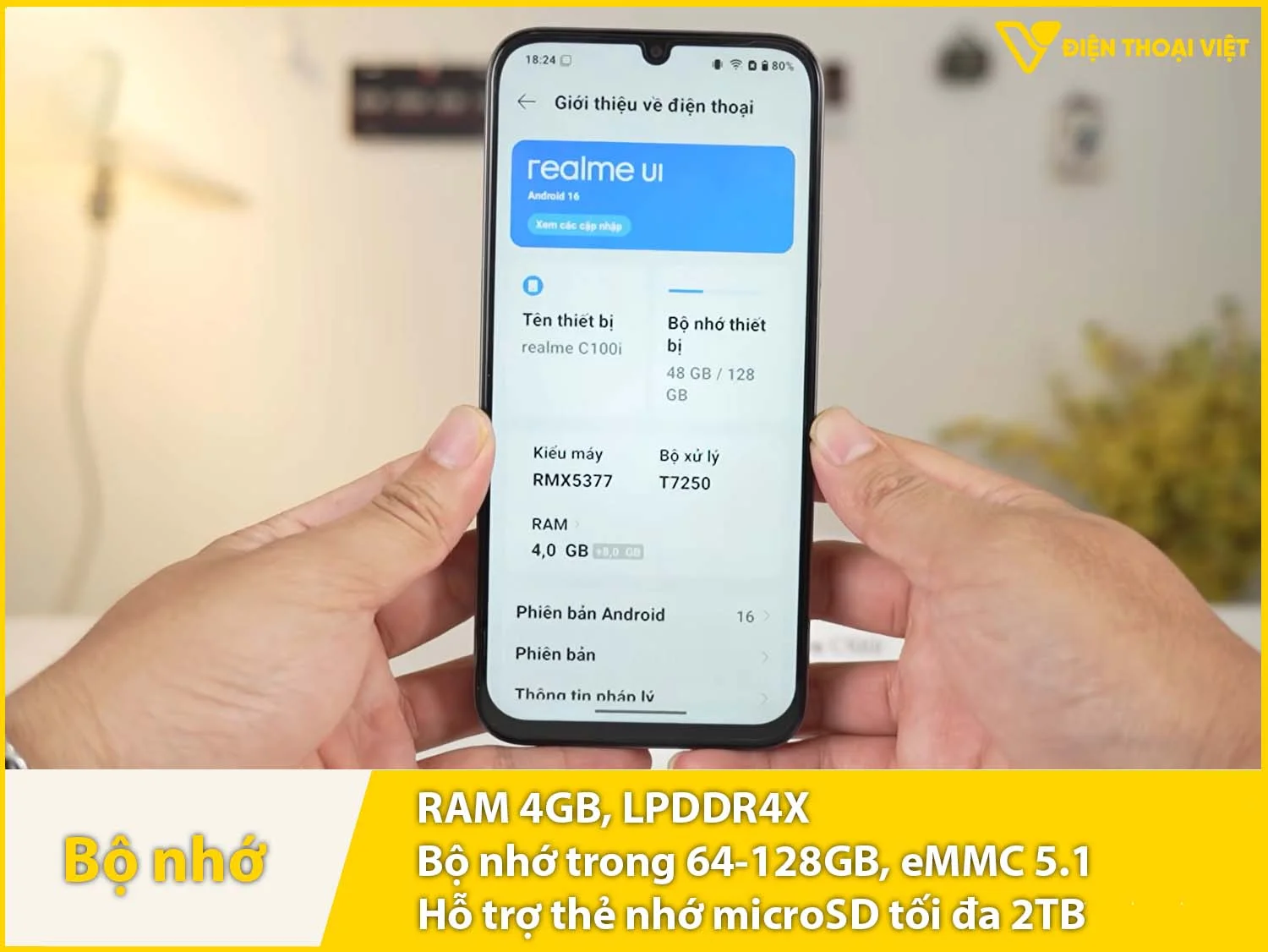 Bộ nhớ RAM 4GB & Lưu trữ 64-128GB