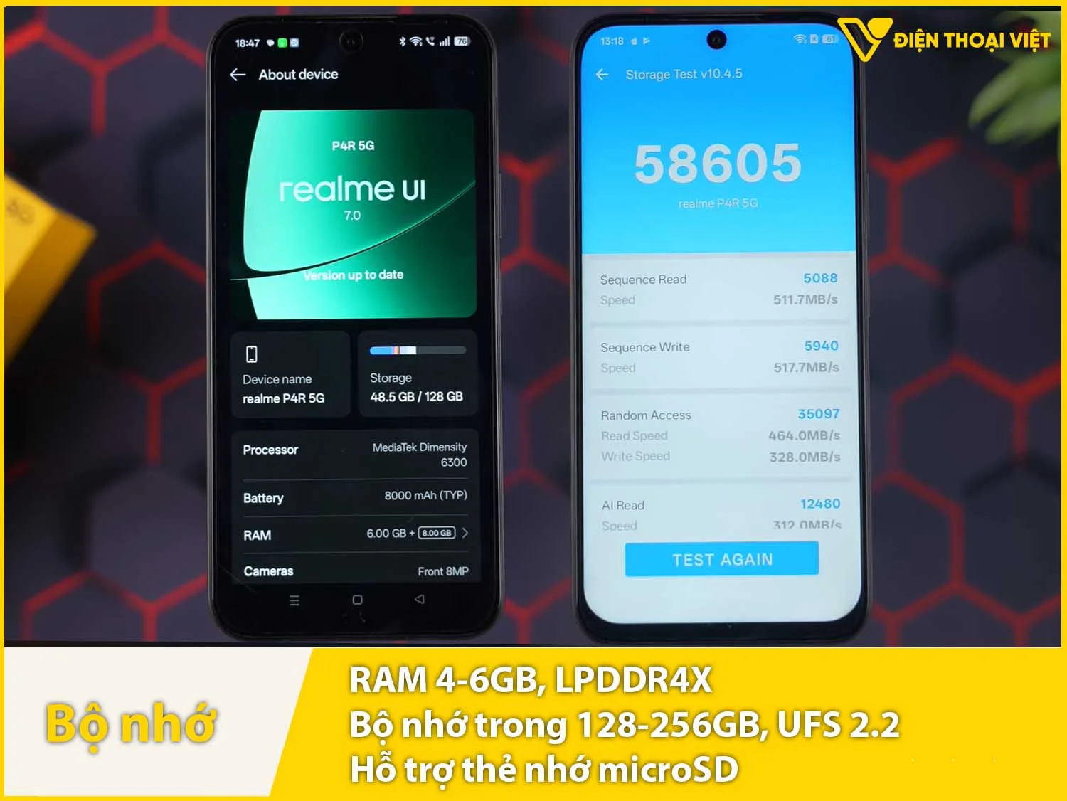 Realme P4R có RAM 4-6GB cùng bộ nhớ trong 128GB và 256GB