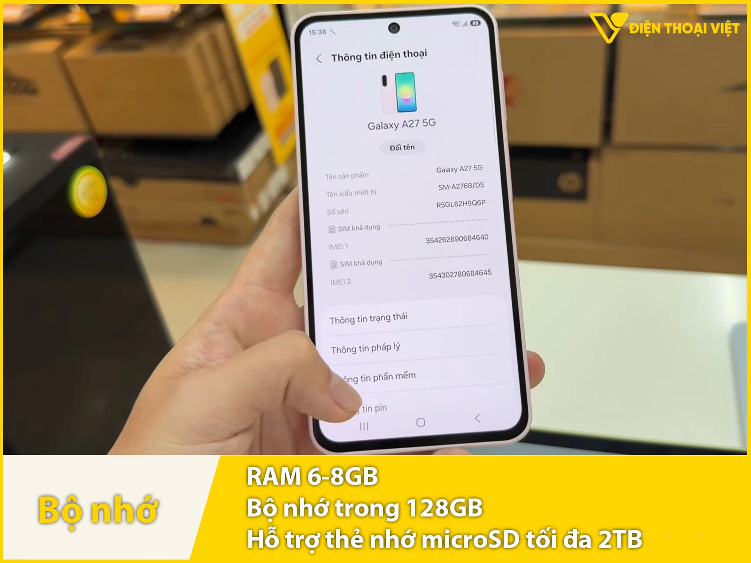 Bộ nhớ RAM 6-8GB và bộ nhớ trong 128-512GB của Samsung Galaxy A27 5G