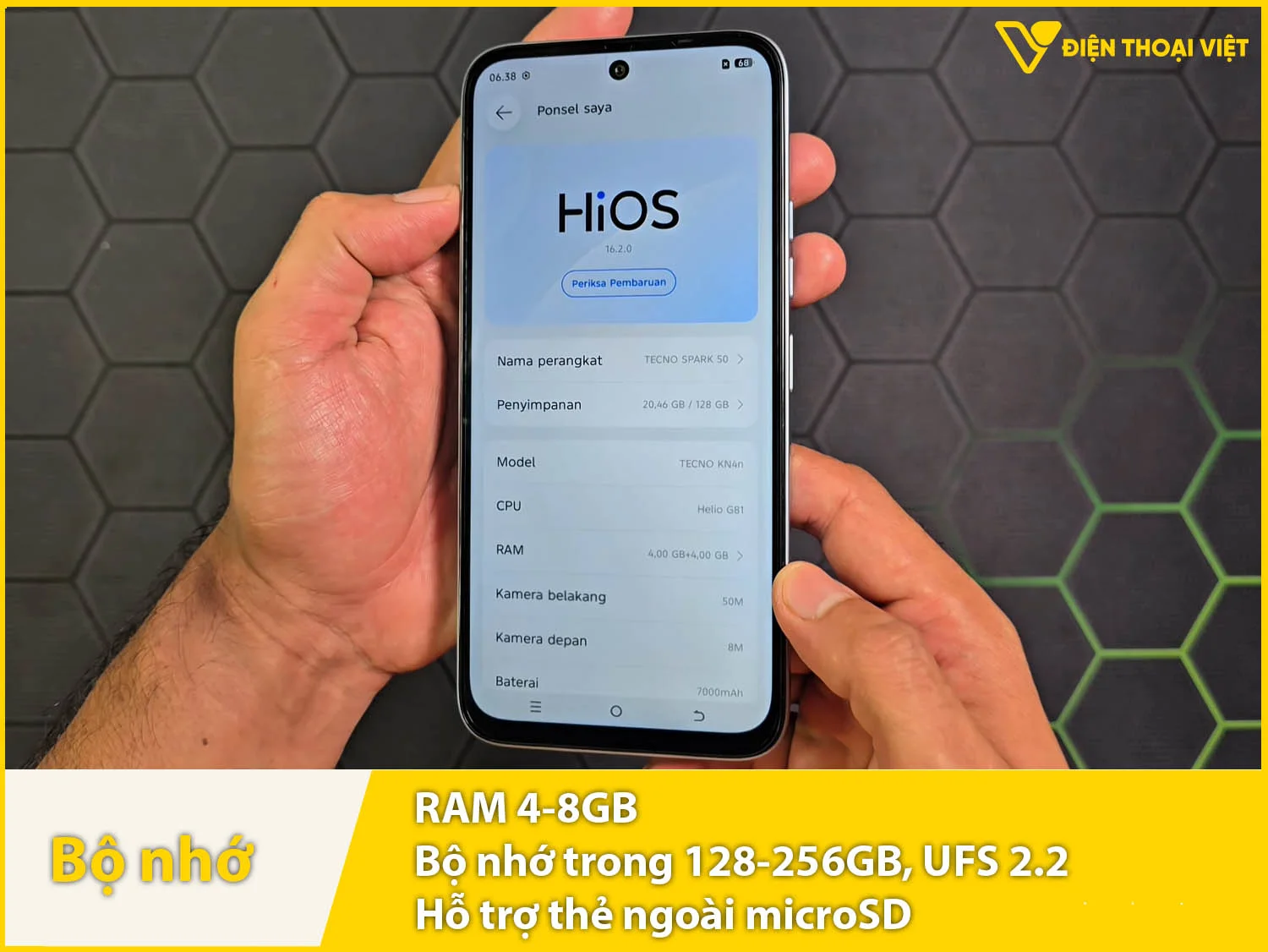 Spark 50 có RAM 4-8GB & Bộ nhớ trong 1280256GB