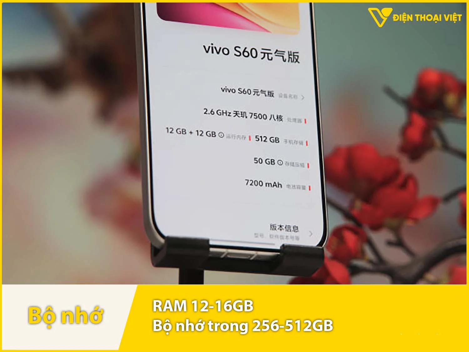 Vivo S60 Vitality có RAM 8-12GB & Bộ nhớ trong 256-512GB