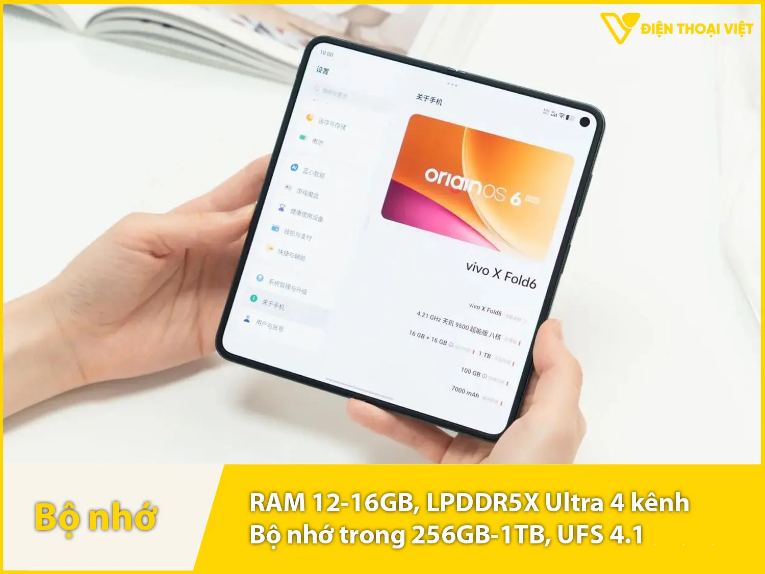 Vivo X Fold 6 có RAM 12-16GB & Bộ nhớ trong 256GB-1TB