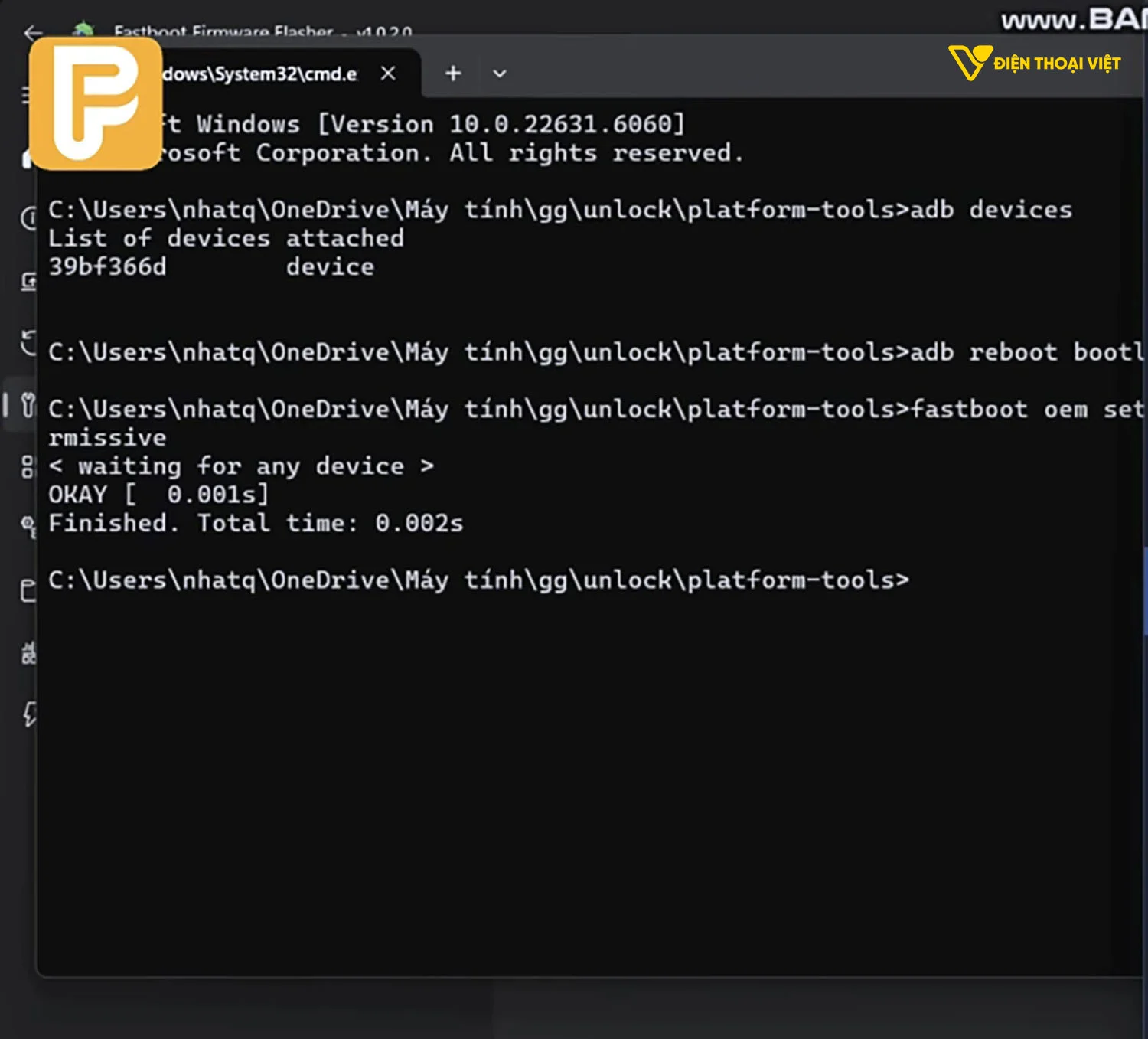 Gõ lệnh: fastboot oem set-gpu-preemption-value 0 androidboot.selinux=permissive