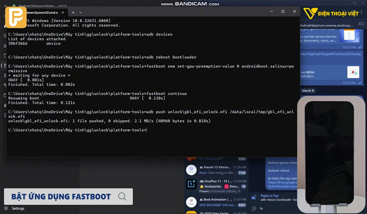 Gõ tiếp lệnh: adb shell service call miui.mqsas.IMQSNative 21 i32 1 s16 