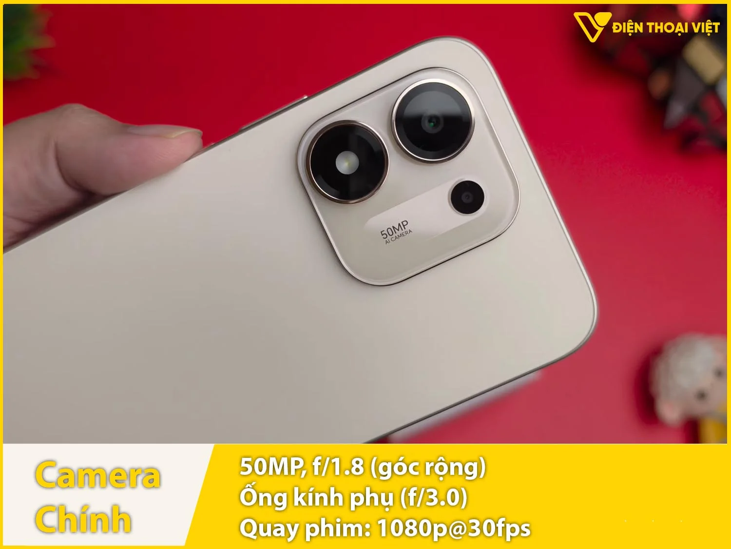 Camera chính 50MP + Ống kính phụ & Quay video FHD+